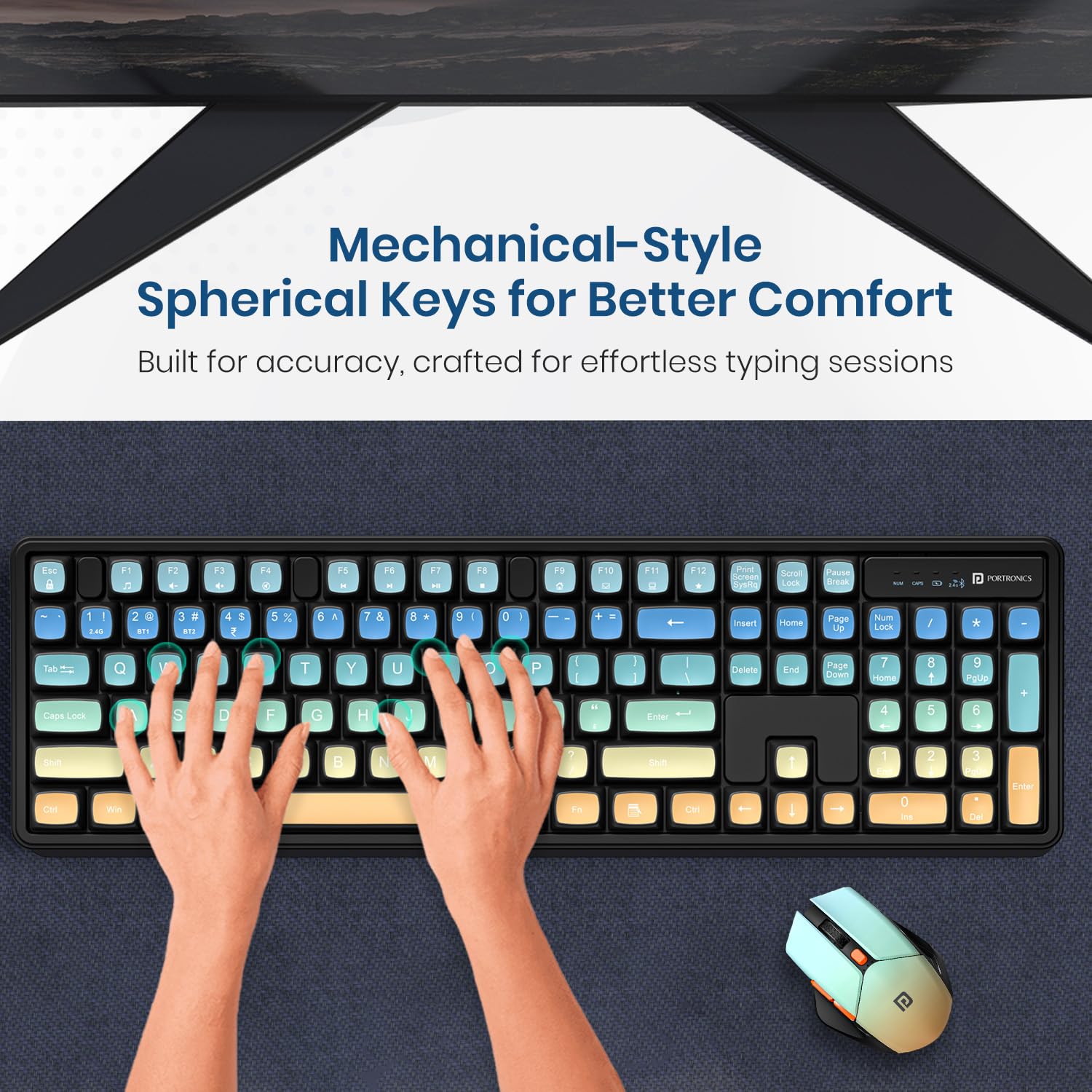 Portronics Key12 Combo Rechargeable Wireless Keyboard and Mouse Set, Bluetooth & 2.4GHz Wireless,Type-C Fast Charging,Gradient Keys, Noiseless Typing, High Precision Mouse, for PC & Laptop(Black)