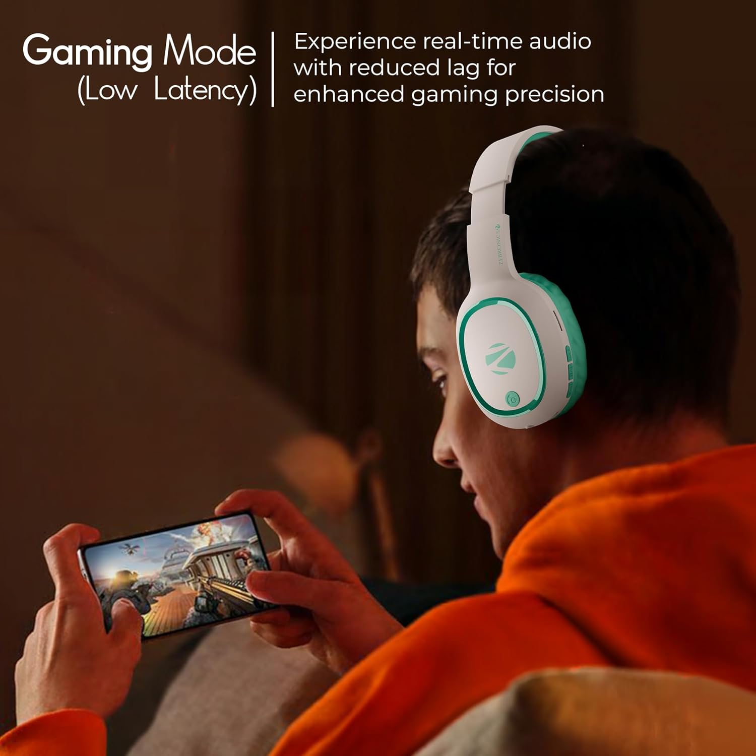 ZEBRONICS Thunder (2026 Upgrade) Wireless Headphones, BT v6.0, True 60 hrs Playback, 40mm Drivers, ENC, Gaming Mode, Dual Pairing, AUX & microSD, Rapid Charging, Call Function (Sea Green)