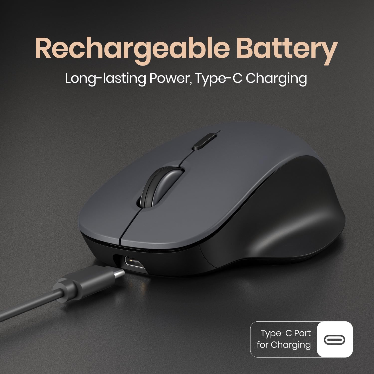 Portronics ToadGo Wireless Rechargeable Bluetooth Mouse with Thumb Rest Support, (Bluetooth + 2.4 GHz) Connectivity, Rechargeable Battery, Adjustable Dpi, Noise-Free Clicking, Wide Compatibility