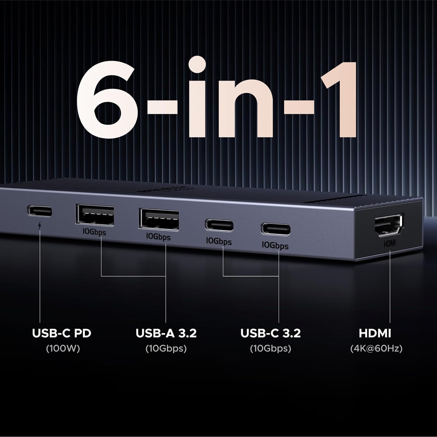 UGREEN USB C Hub 10Gbps, Revodok Pro 6-in-1 Multiport Adapter with 4K@60Hz HDMI, Type A& C 3.2 Data Ports, 100W PD for PC Tablet Phone Compatible with MacBook Air, iPad, iPhone 17/16/15 Pro and More