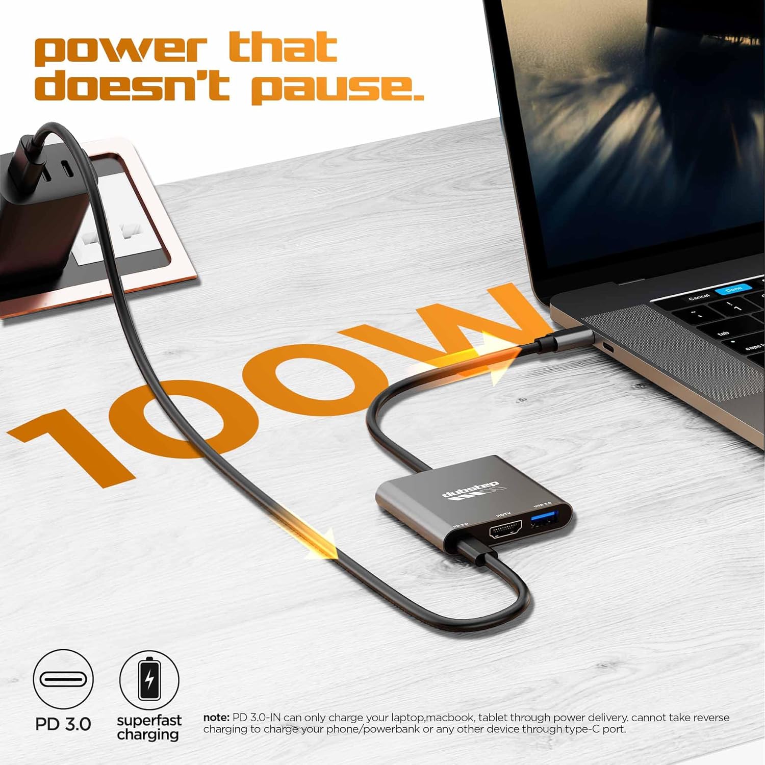 Dubstep SnaplinkGo 3-in-1 Type C to HDMI USB Hub, Grey, Aluminium Alloy, 4K Output, USB 3.2 High Speed Data Transfer, PD 3.0 Charging (Grey)