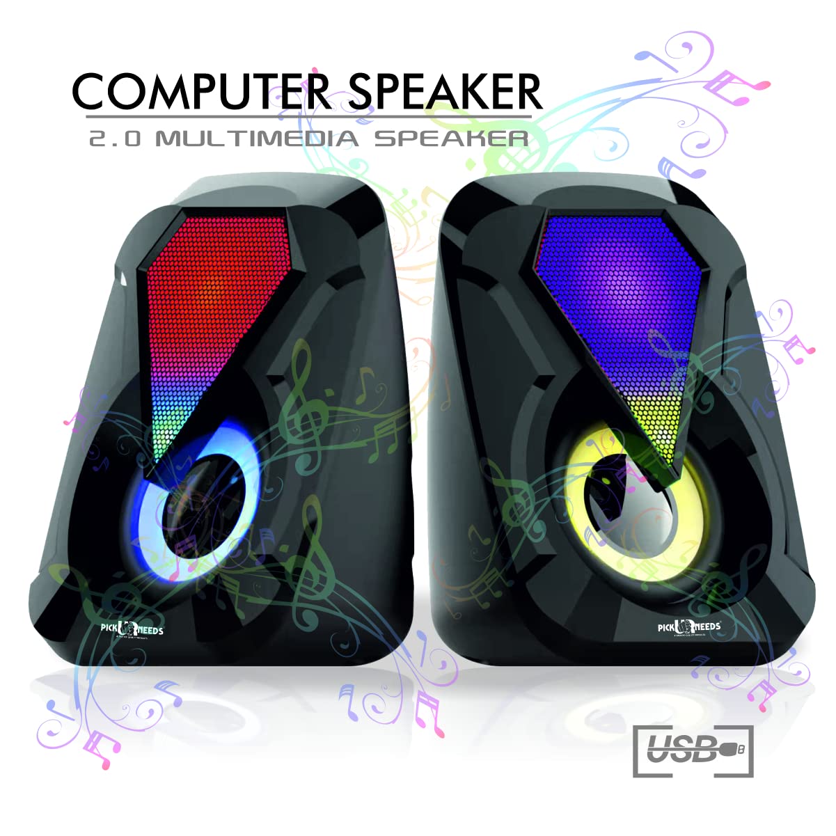 Pick Ur Needs Computer Speaker Multimedia Sound Bass Speakers with Colourful LED Modes System for PC Laptop