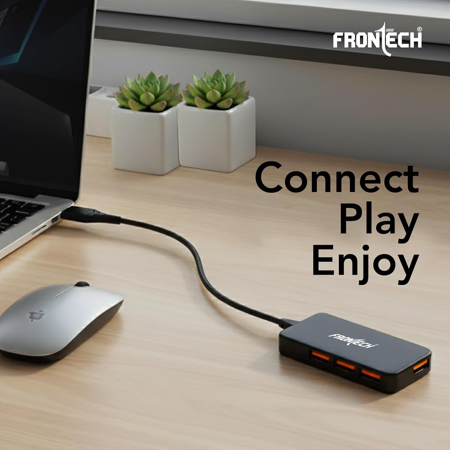 Frontech USB Hub with 4 Port | Switches & LED Indicators | Extra Power Support|480 Mbps Speed - Each Port|Fuse Protection for PC, USB Flash Drives | Backed with 1 Year Warranty (NC-0062)