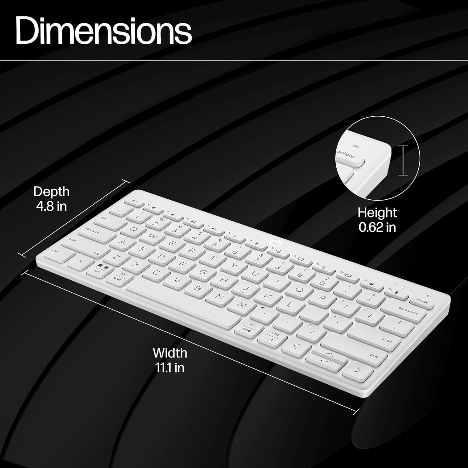 HP 350 Compact Multi-Device Bluetooth Keyboard; Spill Resistant; Swift Pair; OS Auto-Detection, LED Indicator, Battery Life Up to 24 Months, 1 Year Warranty