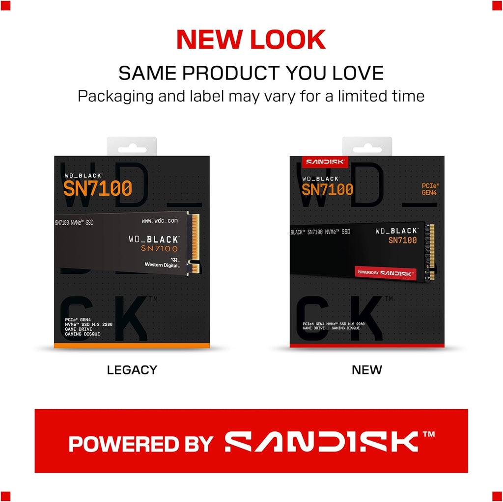 WD_Black SN7100 4TB NVMe SSD - Gen4 PCIe, M.2 2280, Up to 7,000 MB/s Read Speed, Up to 6,700 MB/s Write Speed, Next Gen TLC 3D NAND, for Laptops, Handheld Gaming Devices - WDS400T4X0E