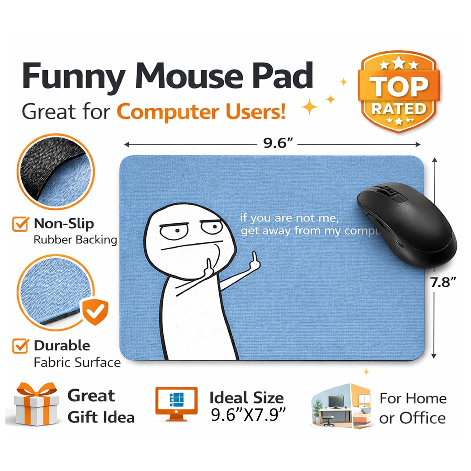 SHERISH Cute Cat Mouse Pad for Laptop & PC – 19x23 cm Black Desk Mat Smooth Cloth Surface, Non-Slip Rubber Base, Waterproof & Durable Gaming Mousepad for Office & Home (Meme)