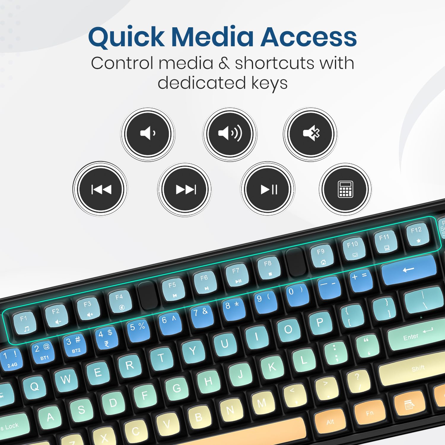 Portronics Key12 Combo Rechargeable Wireless Keyboard and Mouse Set, Bluetooth & 2.4GHz Wireless,Type-C Fast Charging,Gradient Keys, Noiseless Typing, High Precision Mouse, for PC & Laptop(Black)