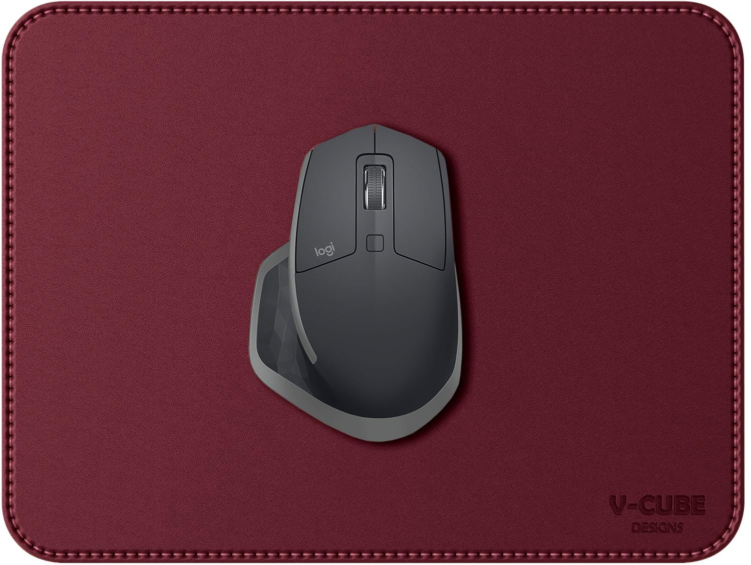 V-CUBE Designs Premium Vegan Leather Mouse Pad |25X21cm| 2.4mm Thick(Padded)|Stitched, Reversible use, Splash-Proof, Anti-Skid for Gaming, Computer, Laptop, Home&Office in a Fresh Modern Design|Maroon