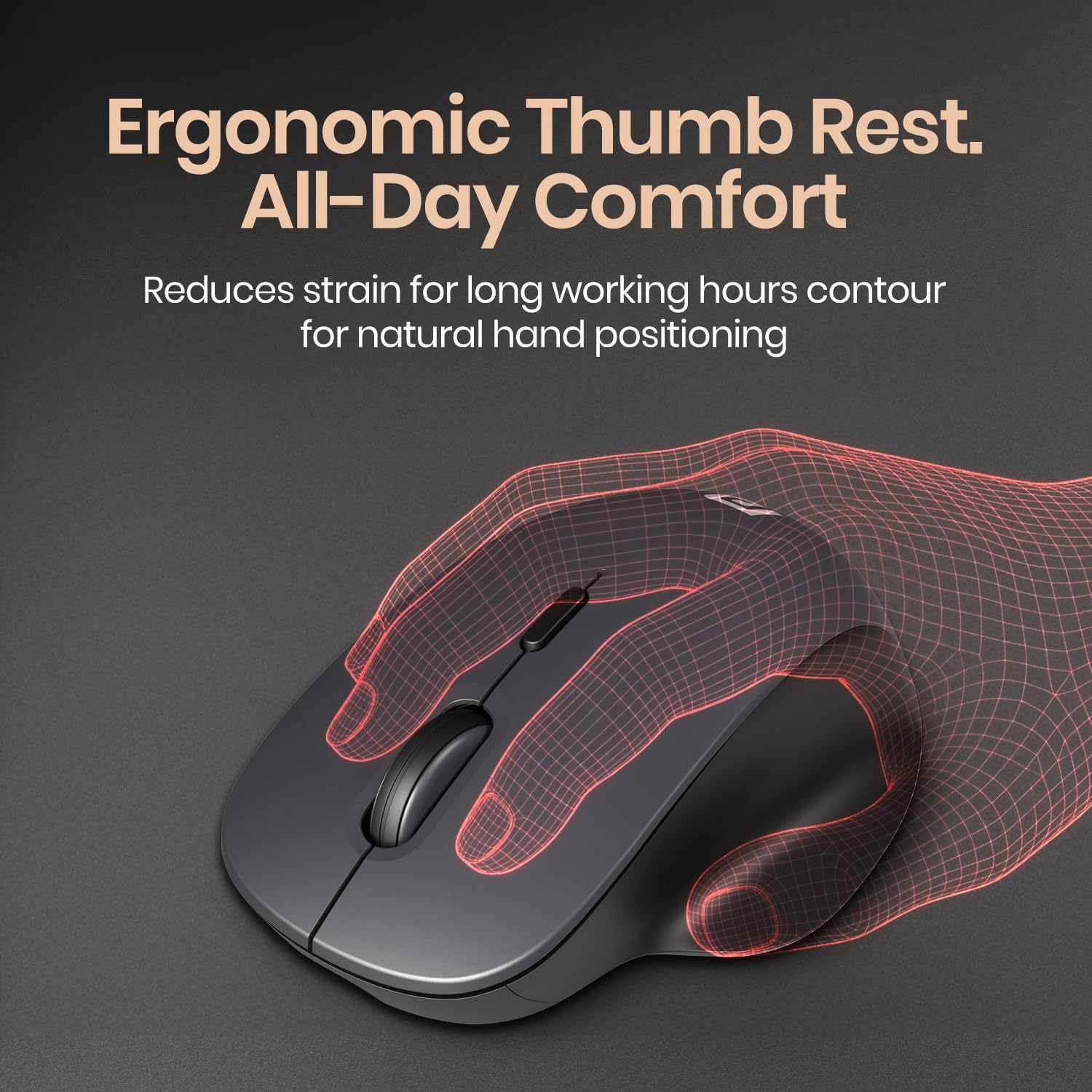 Portronics ToadGo Wireless Rechargeable Bluetooth Mouse with Thumb Rest Support, (Bluetooth + 2.4 GHz) Connectivity, Rechargeable Battery, Adjustable Dpi, Noise-Free Clicking, Wide Compatibility
