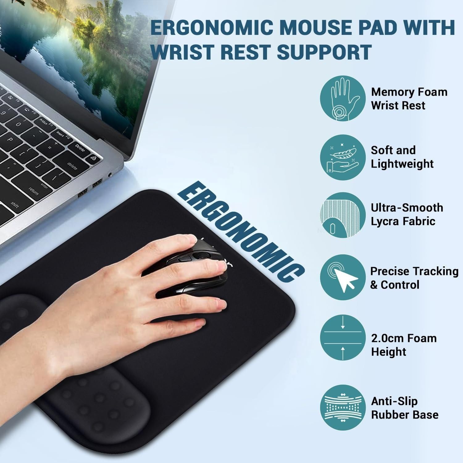 Tukzer Gel Mouse Pad Wrist Rest Memory-Foam Ergonomic Mousepad| Cushion Wrist Support & Pain Relief| Suitable for Gaming, Computer, Laptop, Home & Office Non-Slip Rubber Base (Black)