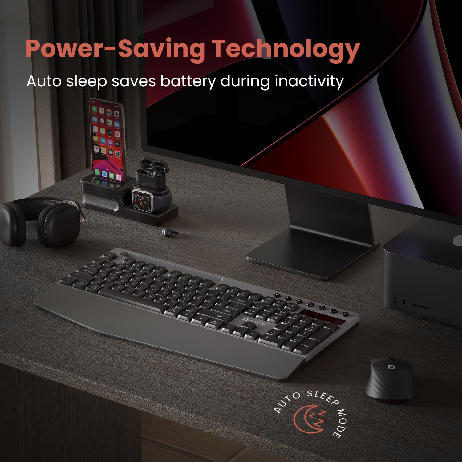 Portronics Key10 Combo Wireless Keyboard and Mouse Set with Wrist Rest, Multimedia Hotkeys, USB Receiver, Adjustable DPI, AI Assistance, Long Key Life & Click Life for PC & Laptop (Grey)