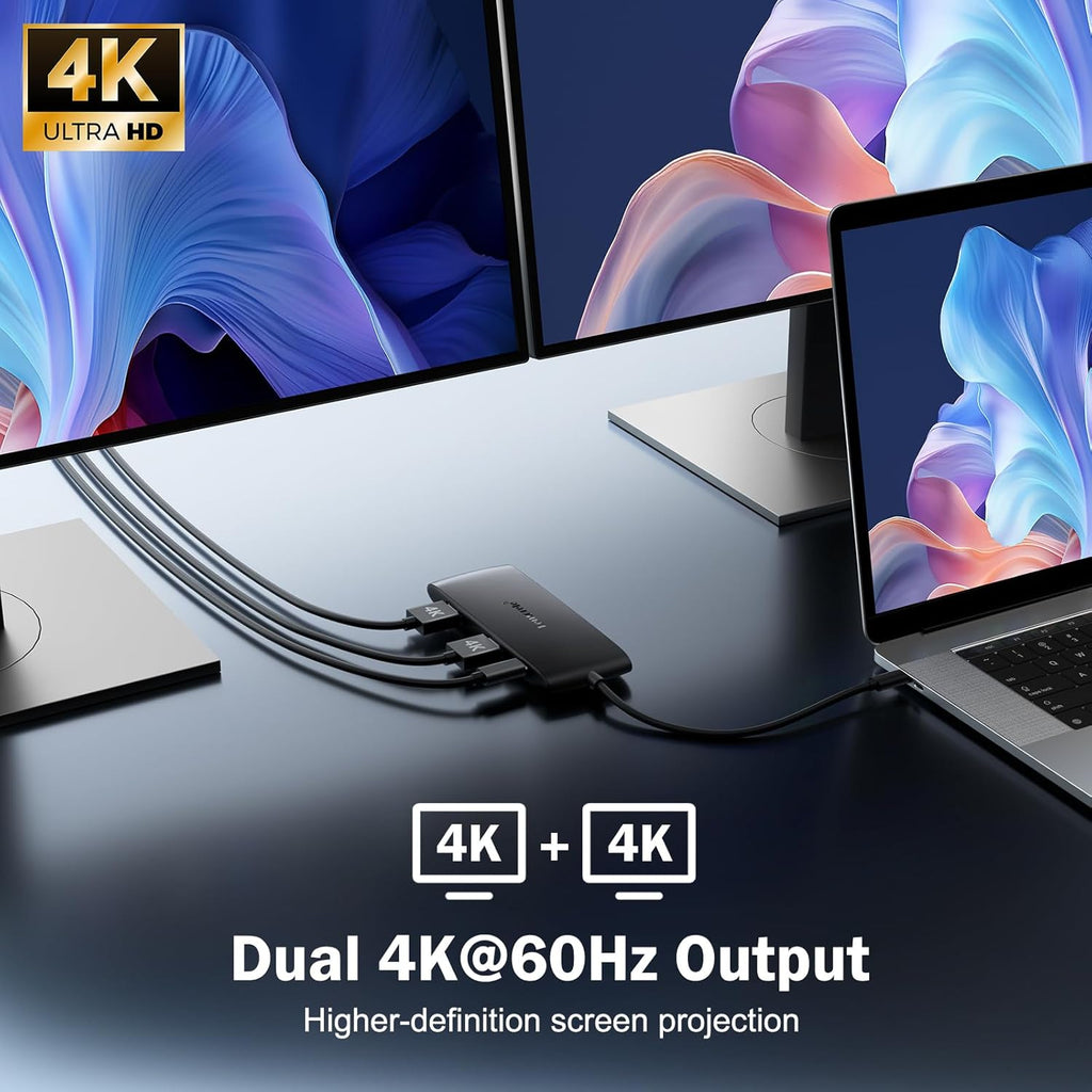 Lemorele USB C Hub Docking Station 7-in-1, Dual HDMI 4K 60Hz Display Adapter for MacBook Pro/Air, Dell, HP, Surface & Windows