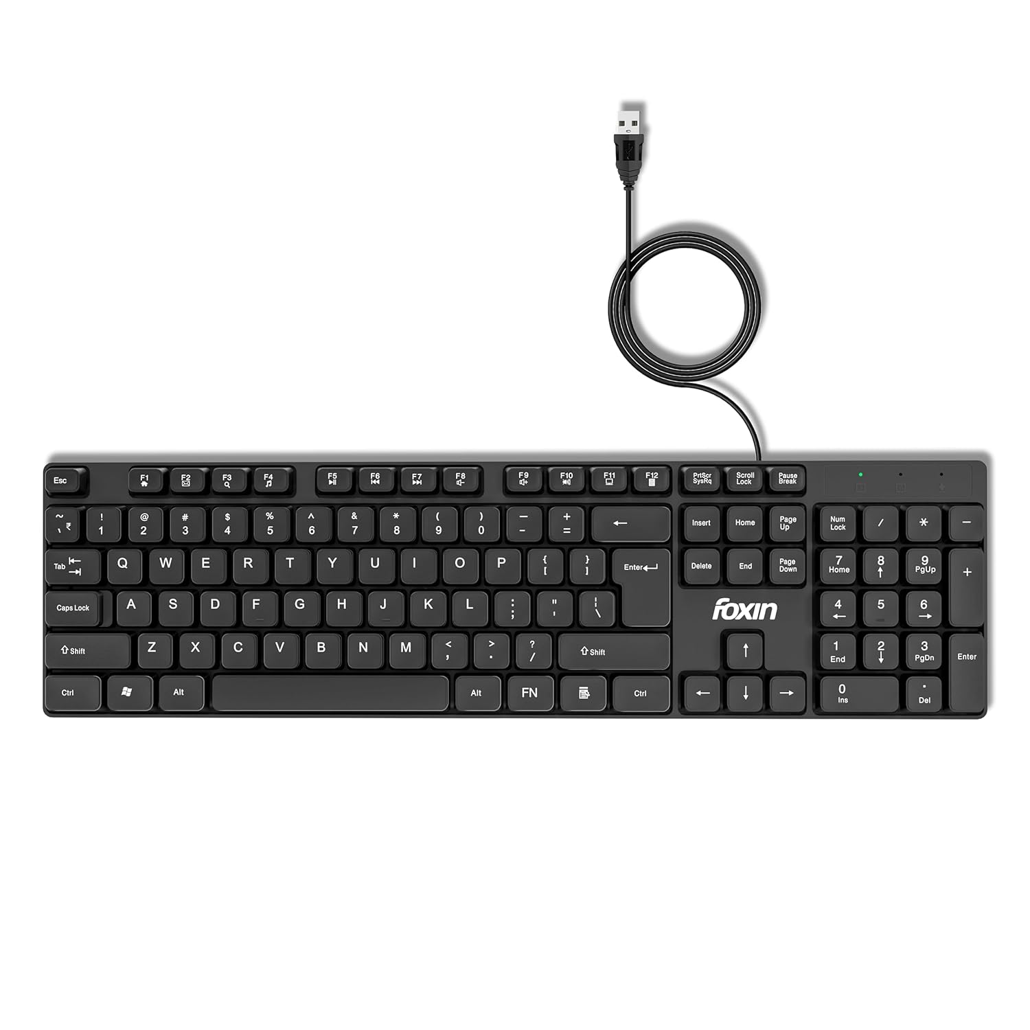 FOXIN Keysoft Wired USB Keyboard | 104 Keys with Multimedia Controls & Rupee Key (₹) | Spill-Resistant & Durable | USB Connectivity | 1.2m Cable | Comfortable Design | Keyboard for PC, Laptop & Mobile