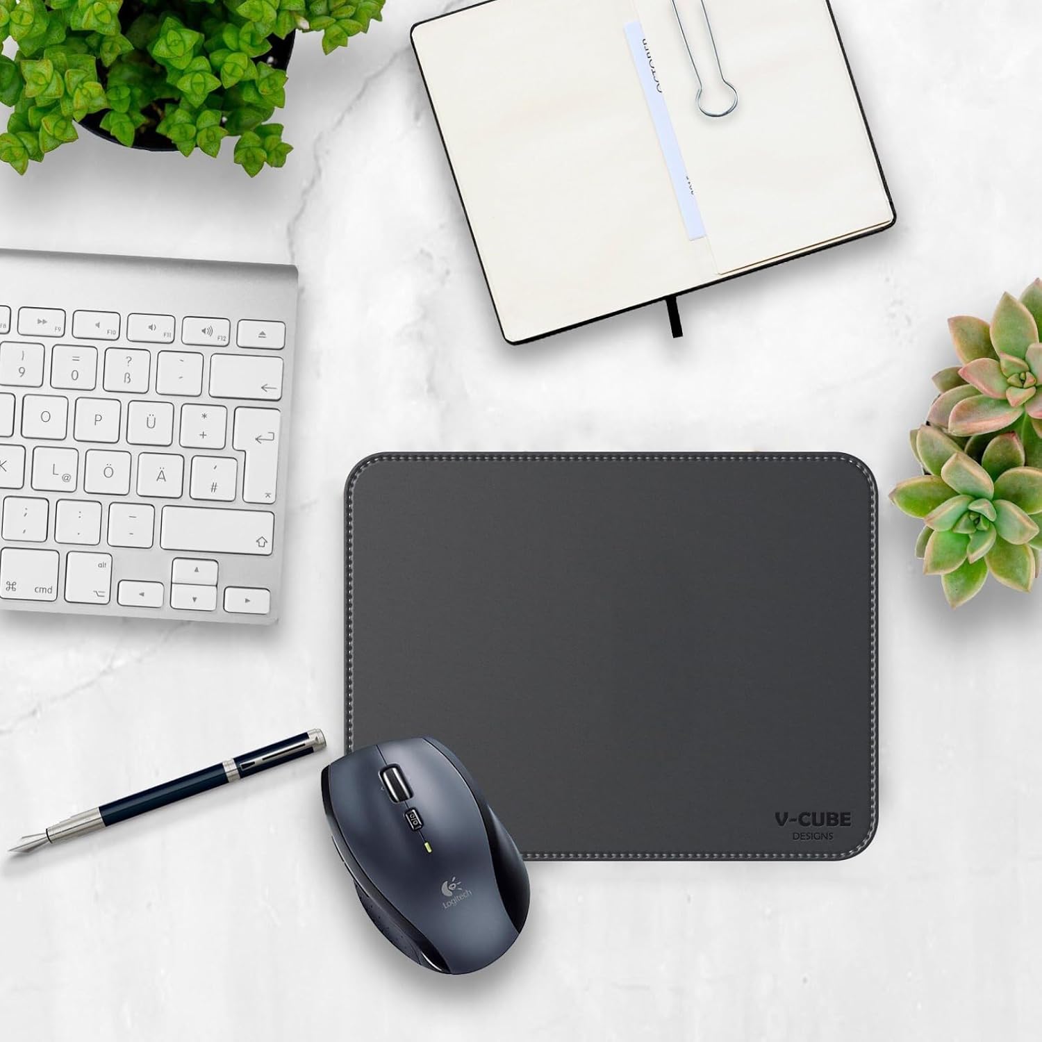 V-CUBE DESIGNS Premium Vegan Leather Mouse Pad |25X21cm| 2.4mm Thick(Padded)|Stitched, Reversible use, Splash-Proof, Anti-Skid for Gaming, Computer, Laptop, Home&Office in a Fresh Modern Design| Grey