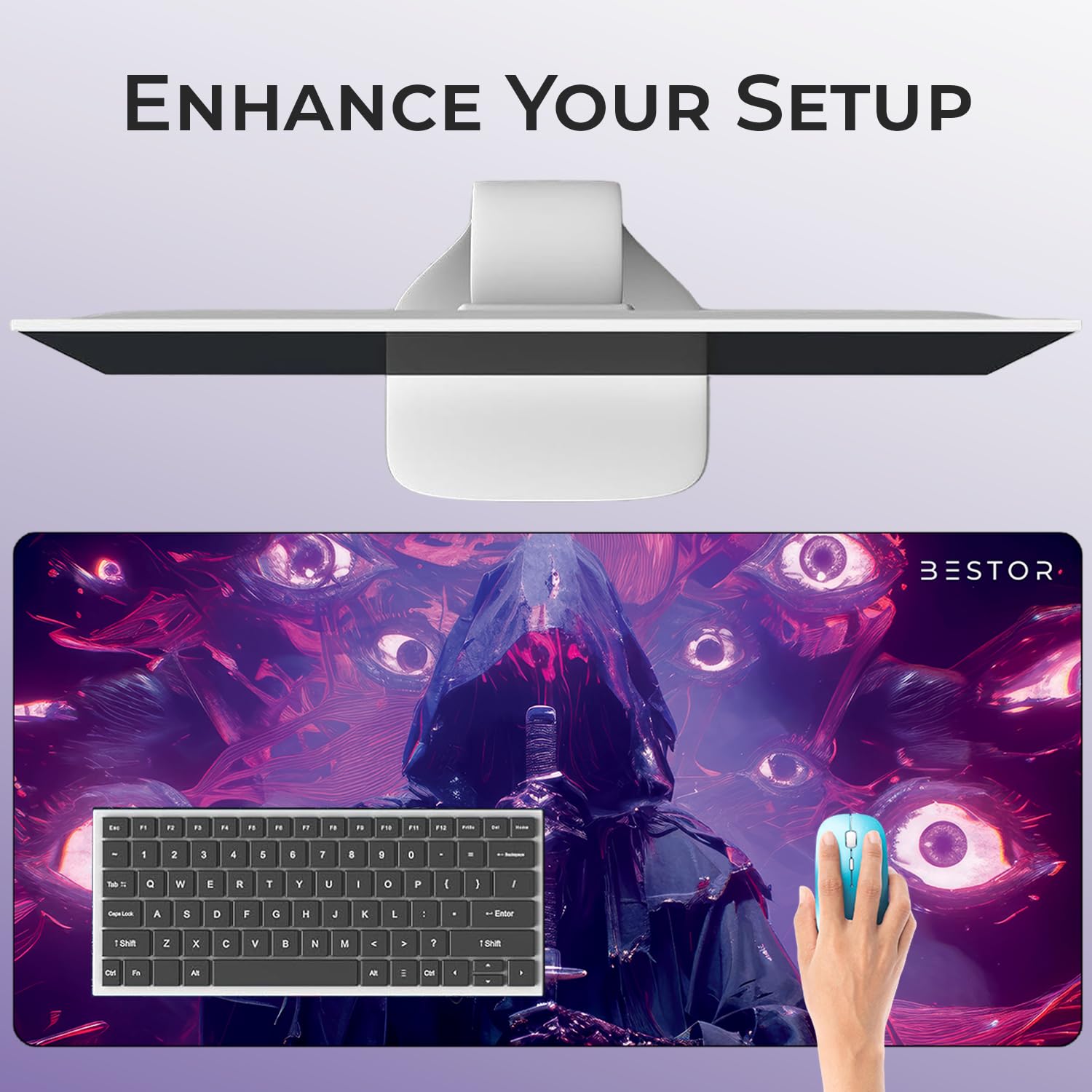BESTOR Anime Series Mouse Pad Dark Reaper Samurai Mouse pad with Anti-fray Stitching, Waterproof Surface & Non-Slip Rubber Base Stitched Edges Gaming Mouse Mat for Laptop (60cmx34cm)