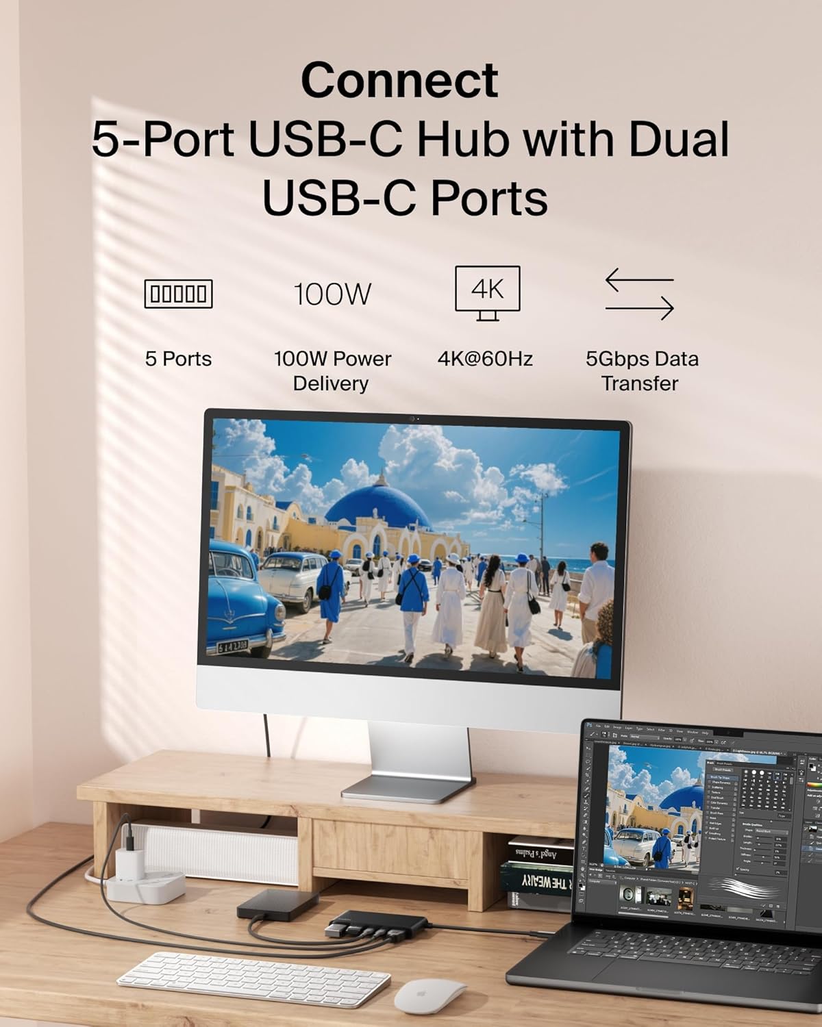 Belkin USB C Hub 5-in-1, Type C Hub for Laptop & PC – USB Hub with 4K HDMI 2.0, 100W PD Charging, USB-A Ports, 5Gbps Data Transfer | USB Docking Station for MacBook Pro, Air, iPad Pro & More