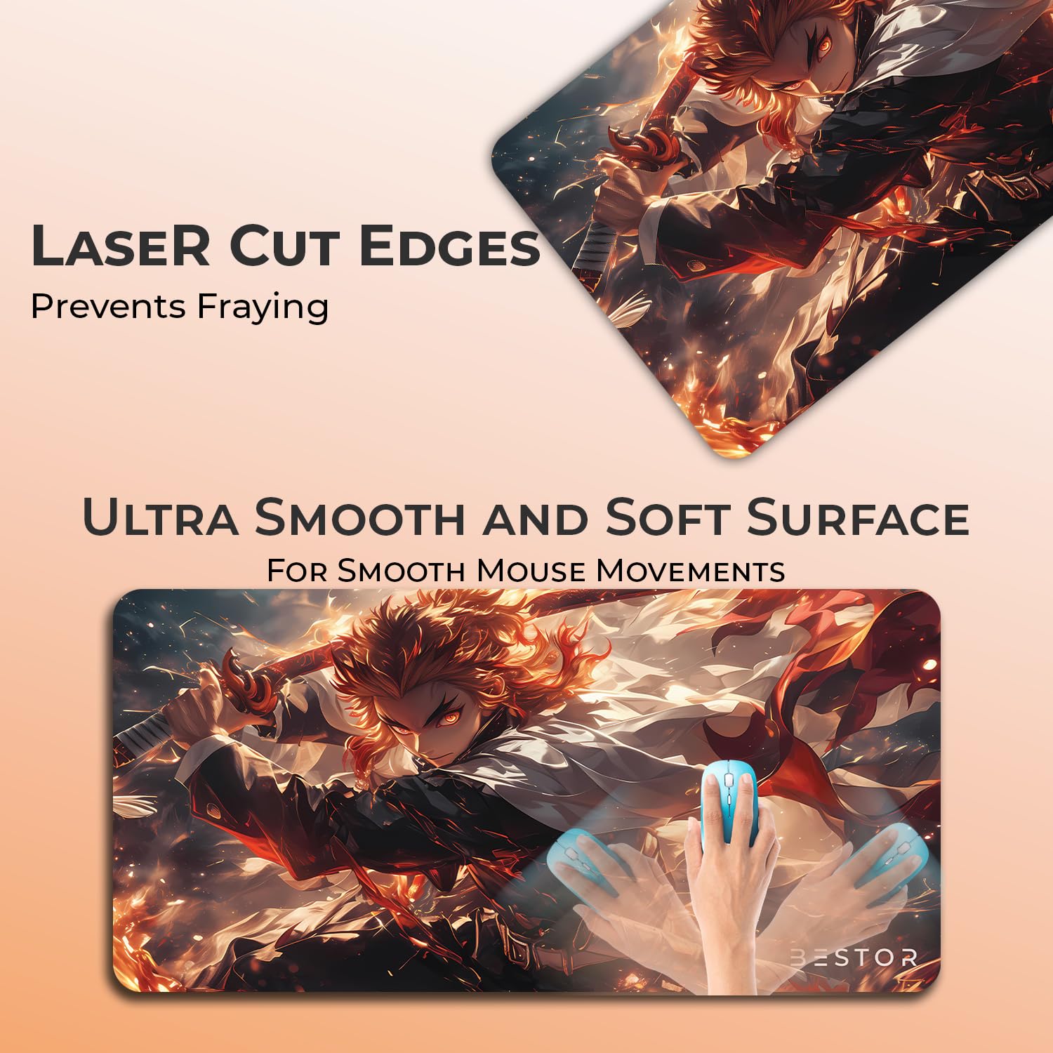 BESTOR Mouse pad with Precise Cut Edges, Waterproof Surface & Non-Slip Rubber Base Stitched Edges Gaming Mouse Mat for Laptop (60cmx34cm)