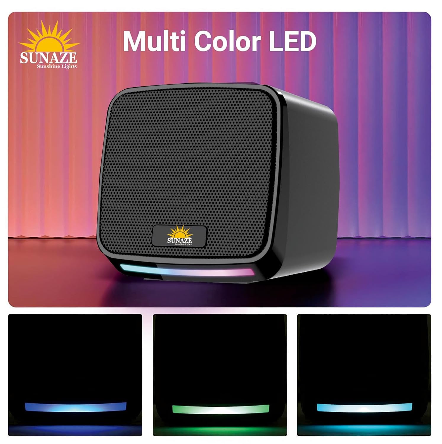 Sunaze USB Powered RGB Stereo Speakers Compact Wired Multimedia Speakers with Clear Sound & LED Base Glow Desktop Speakers for PC, Laptop & Mobile