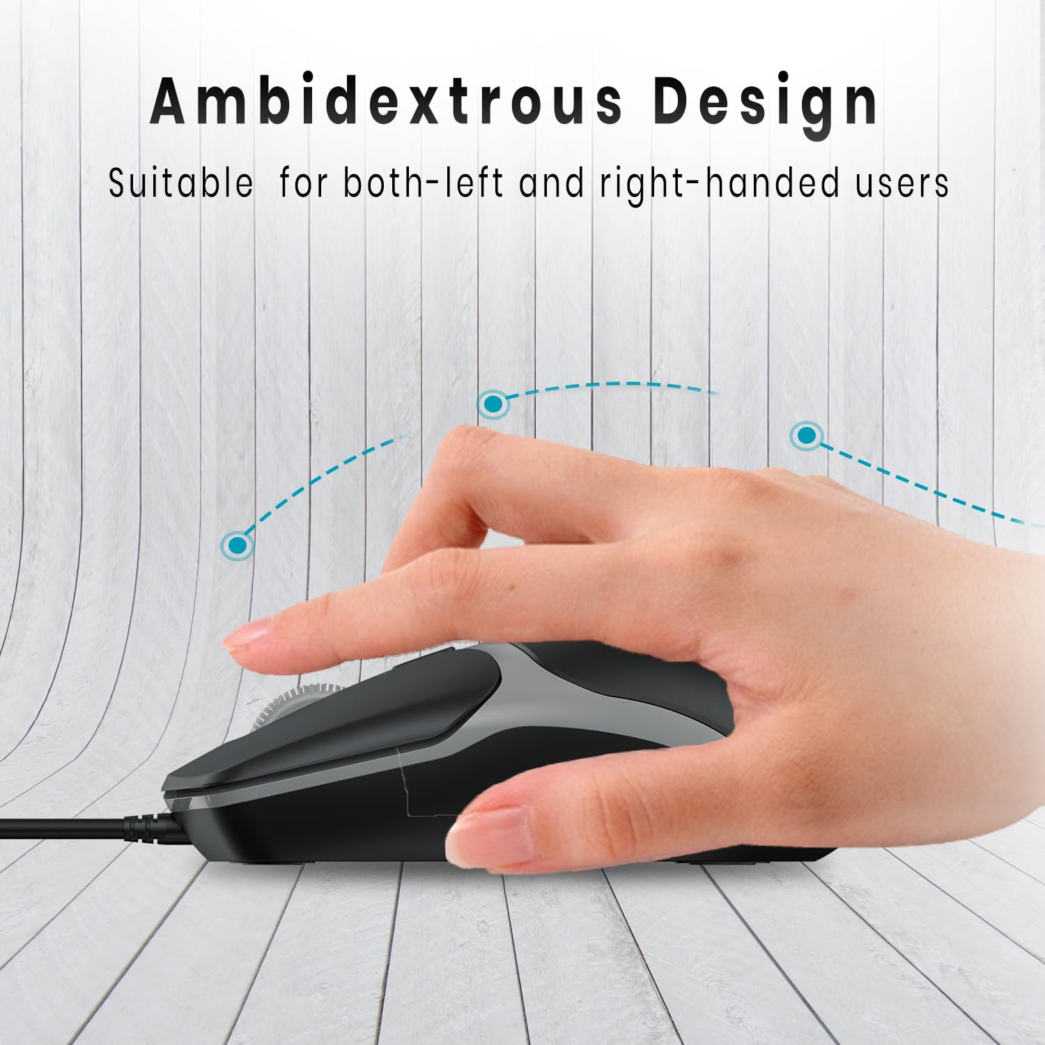 Portronics Toad 103 Wired Optical Mouse with 2400 DPI, Plug & Play, Ambidextrous, Hi-Optical Tracking, 1.5M Cable Length, 30 Lakhs Click Life, Ergonomic Mouse for Comfortable All-Day Grip (Black)