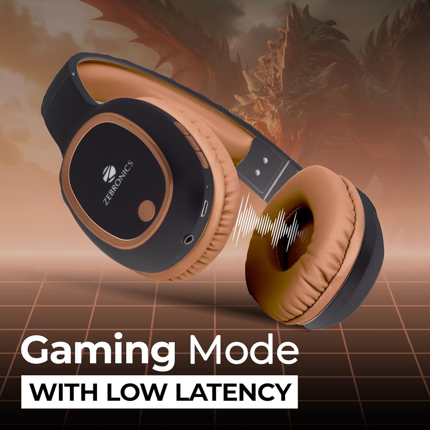 ZEBRONICS Thunder (2026 Upgrade) Wireless Headphones, BT v6.0, True 60 hrs Playback, 40mm Drivers, ENC, Gaming Mode, Dual Pairing, AUX & microSD, Rapid Charging, Call Function (Brown)