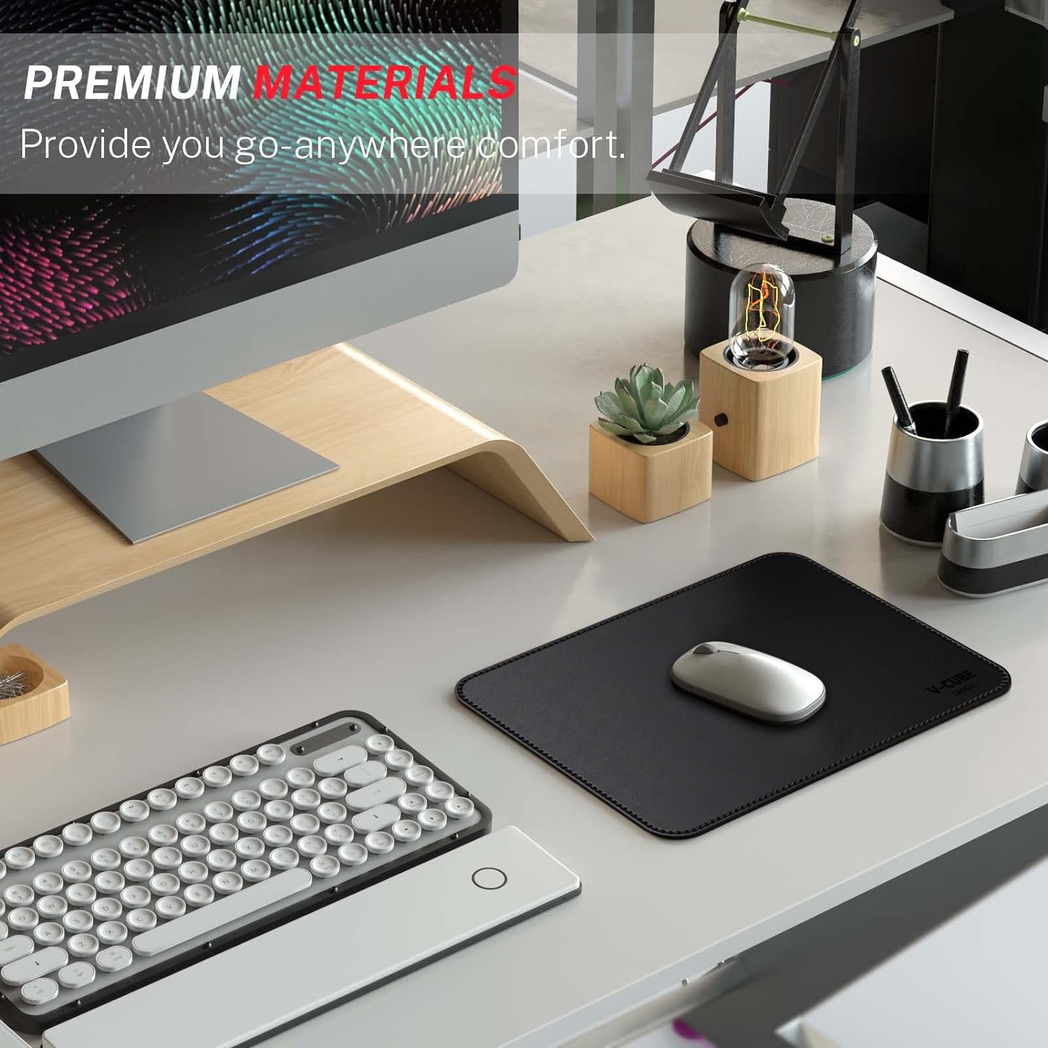 V-CUBE Designs Premium Vegan Leather Mouse Pad |35X25cm| 2.4mm Thick(Padded)|Stitched, Reversible use, Splash-Proof, Anti-Skid for Gaming, Computer, Laptop, Home&Office in a Fresh Modern Design| Black