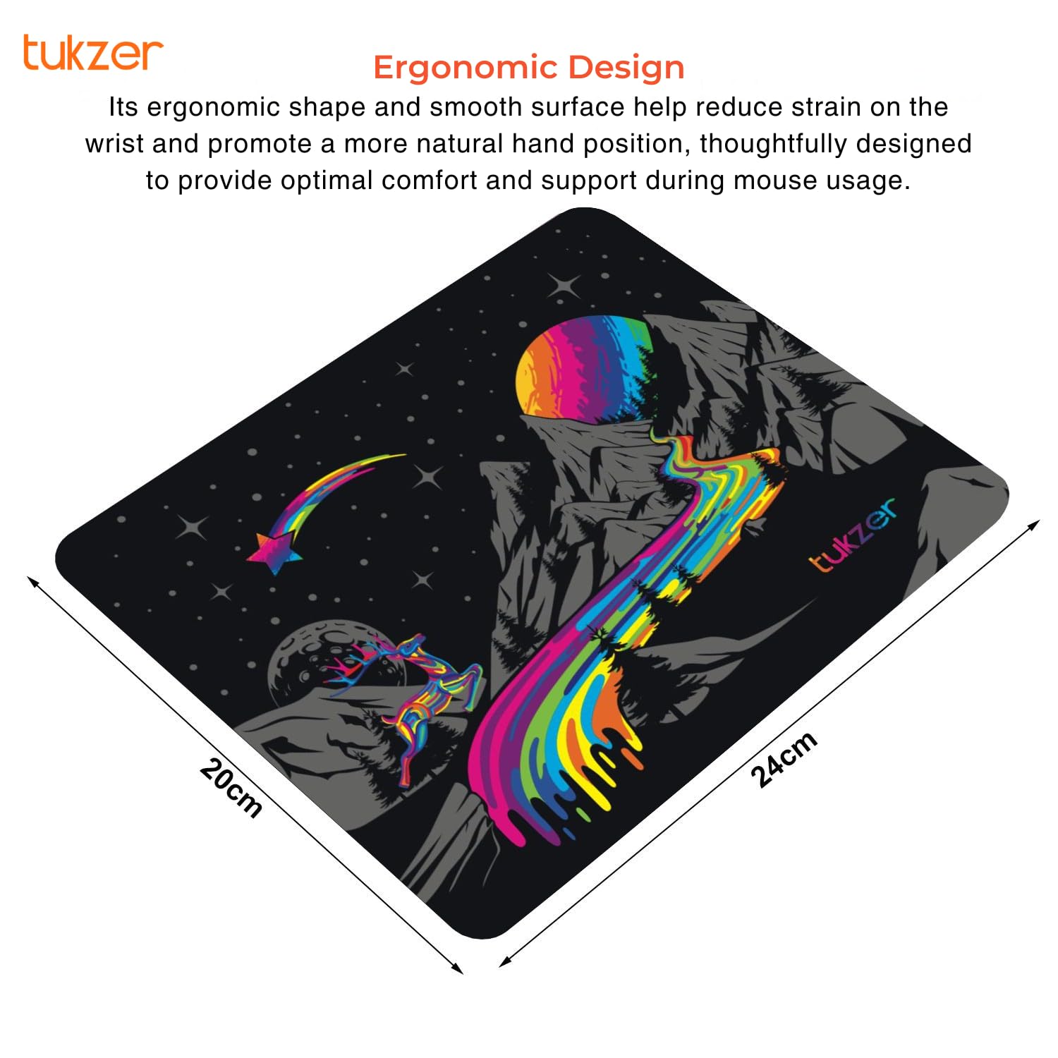 Tukzer Mouse pad with Non-Slip Rubber Base Desk Mat, Smooth Cloth Surface, Smooth Mouse Control, Speed and Precision Operation for Laser and Optical Mouse/Mice, Laptop, PC (238 X 200 mm-Vivid)