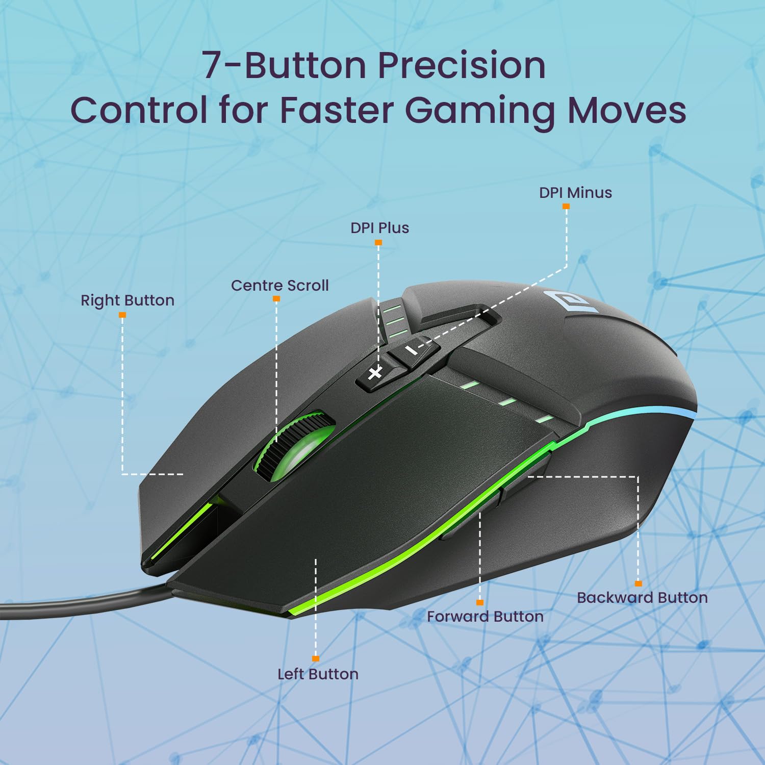 Portronics Ki-Pad 5 Wired Gaming Keyboard & Mouse Combo, 7-Button Mouse Control, 19 Anti-Ghosting, Multimedia Keys, Cool RGB Backlight, 1.5M Cable Length, Compatible with Desktop PCs, Laptops (Black)