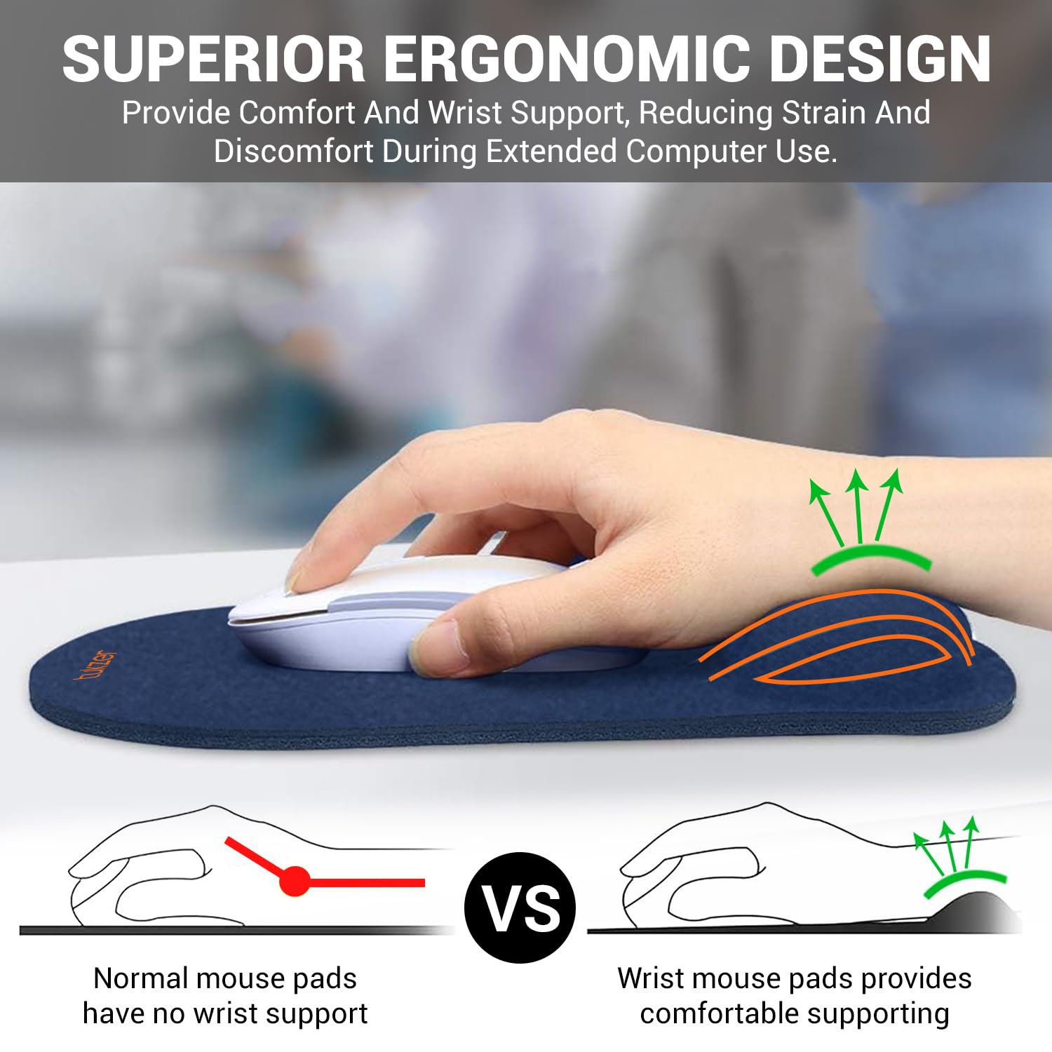 Tukzer Gel Mouse Pad| Memory Foam Cushion Mousepad with Wrist Support, Ergonomic Design| Non-Slip Rubber Base| Suitable for Gaming, Computer, Laptop, Home & Office Non-Slip Rubber Base (Dark Blue)