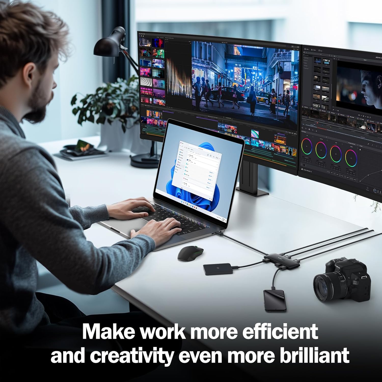 Lemorele USB C Hub Docking Station 7-in-1, Dual HDMI 4K 60Hz Display Adapter for MacBook Pro/Air, Dell, HP, Surface & Windows