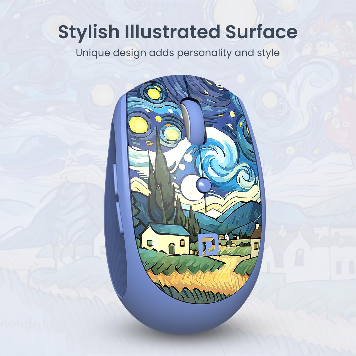 Portronics Toad III Plus Rechargeable Bluetooth Mouse with Bluetooth & 2.4 GHz Wireless Connectivity, Stylish Illustrated Design, 6 Buttons, Soft Silicone Grip for Laptop, PC, Mac (Blue)