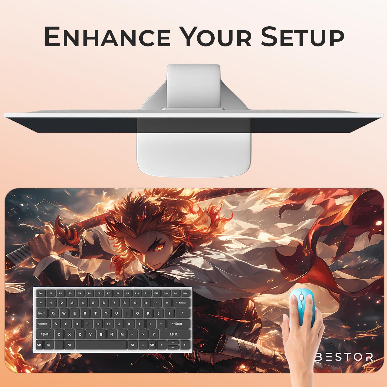 BESTOR Mouse pad with Precise Cut Edges, Waterproof Surface & Non-Slip Rubber Base Stitched Edges Gaming Mouse Mat for Laptop (60cmx34cm)
