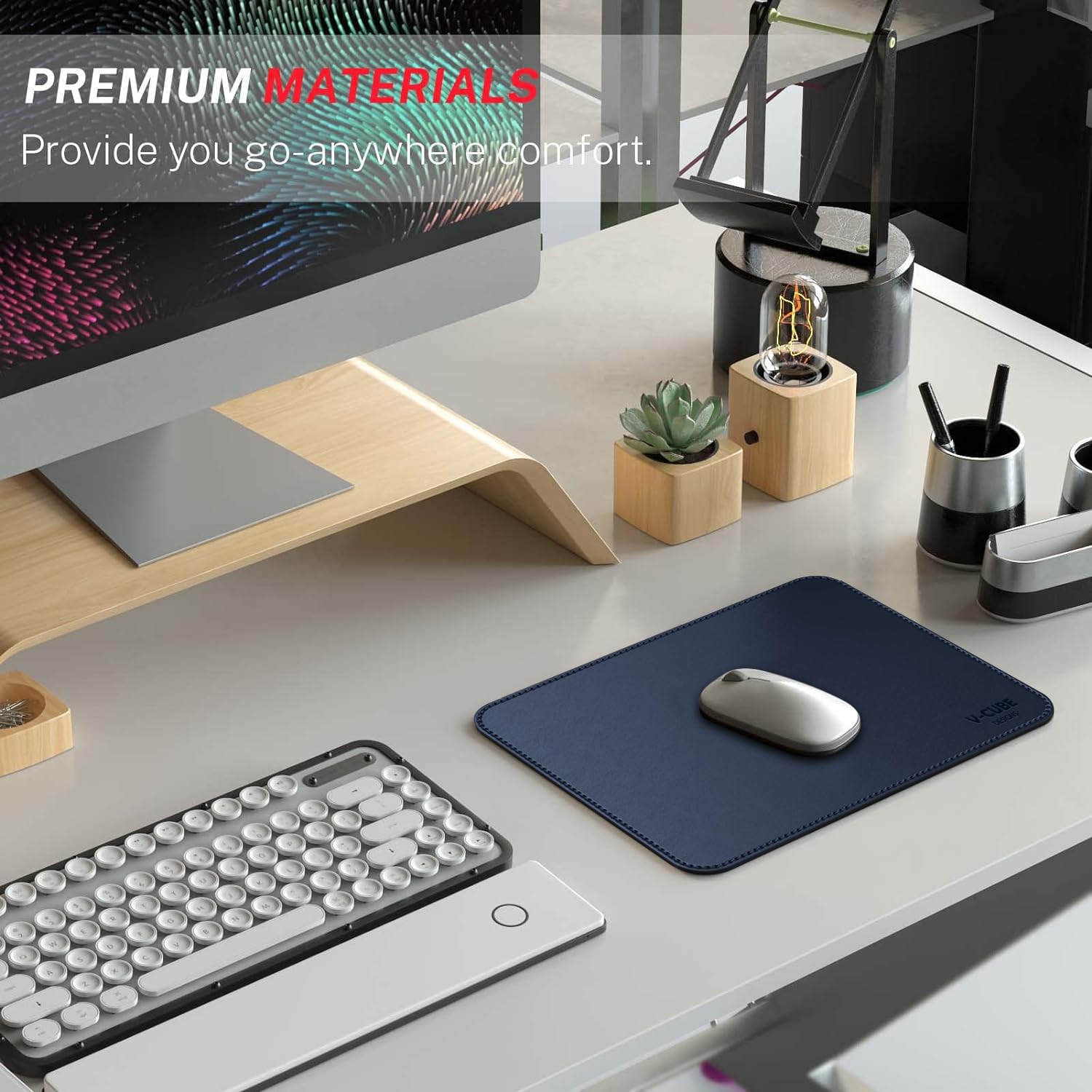 V-CUBE DESIGNS Premium Vegan Leather Mouse Pad |25X21cm| 2.4mm Thick(Padded)|Stitched, Reversible use, Splash-Proof, Anti-Skid for Gaming, Computer, Laptop, Home&Office in a Fresh Modern Design| Blue