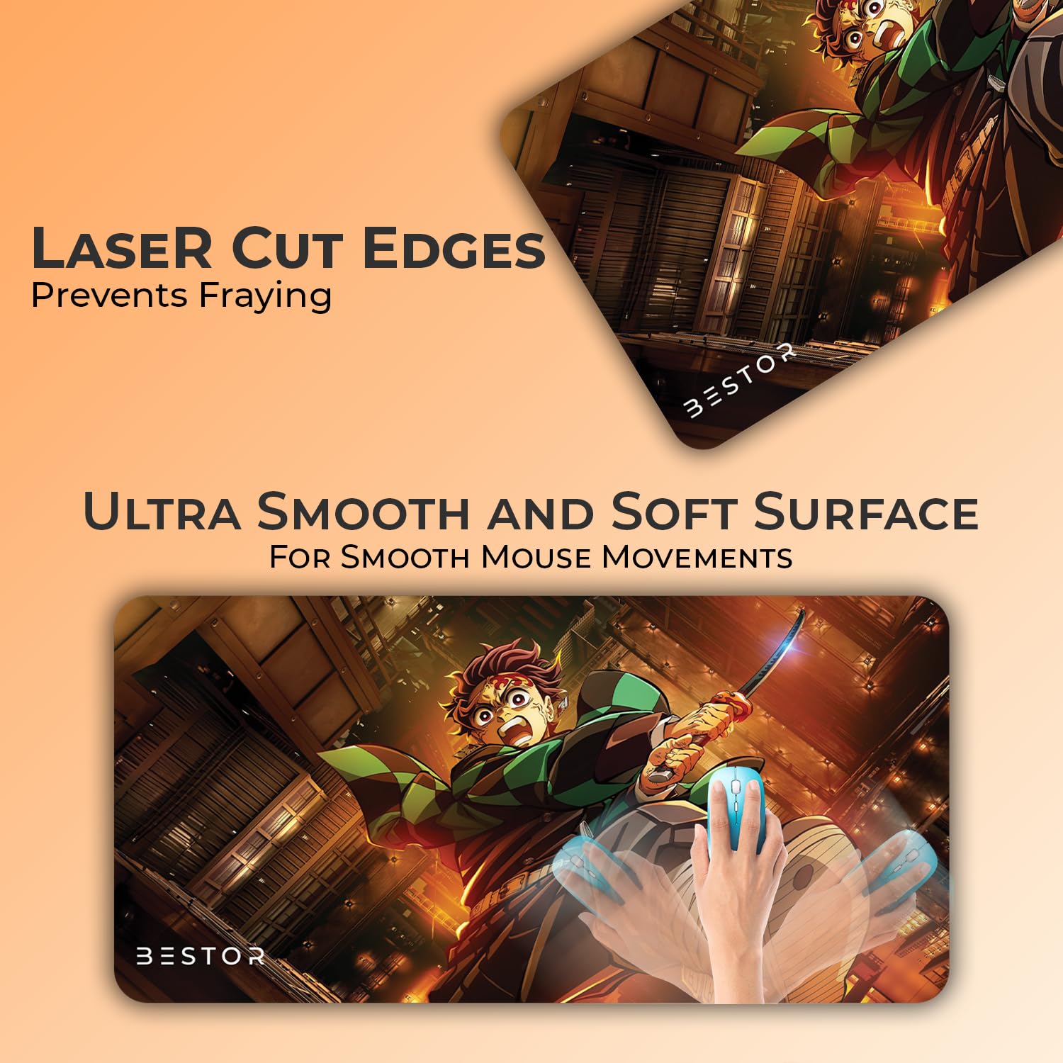 BESTOR Mouse pad with Precise Cut Edges, Waterproof Surface & Non-Slip Rubber Base Stitched Edges Gaming Mouse Mat for Laptop (60cmx34cm)