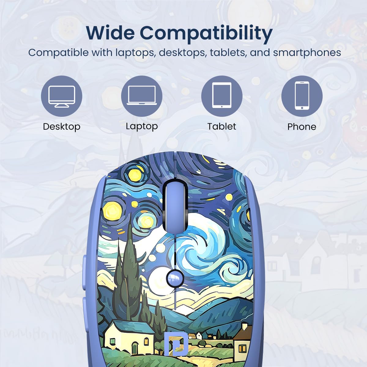 Portronics Toad III Plus Rechargeable Bluetooth Mouse with Bluetooth & 2.4 GHz Wireless Connectivity, Stylish Illustrated Design, 6 Buttons, Soft Silicone Grip for Laptop, PC, Mac (Blue)