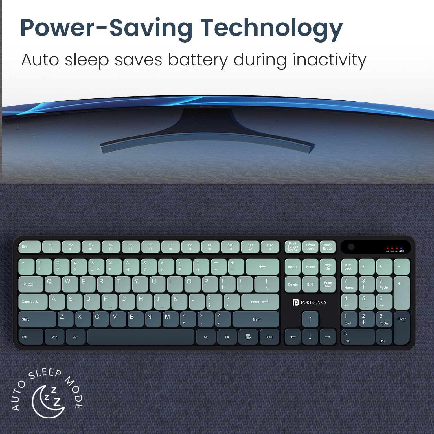 Portronics Key11 Combo Rechargeable Wireless Keyboard and Mouse Set, Bluetooth 5.3&2.4GHz Wireless,Type-C Fast Charging,Gradient Keys, Noiseless Typing, High Precision Mouse, for PC&Laptop(Blue)