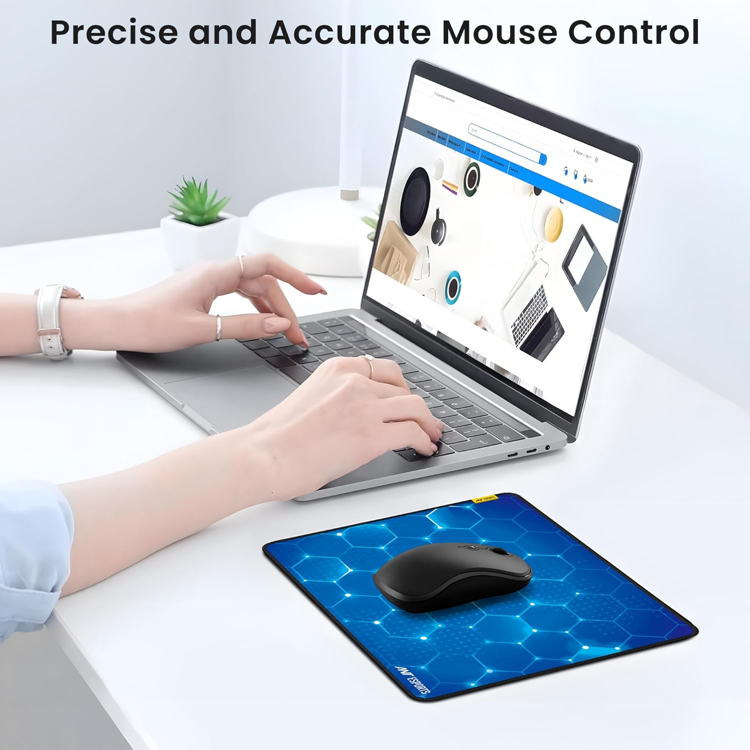 Ant Esports Hexa Mouse Pad 260X210X3mm Anti-fray Stitching, Waterproof Surface & Non-Slip Rubber Base Stitched Edges Gaming Mouse Mat for Laptop, Compatible with Laser and Optical Mice – Blue Hexagon