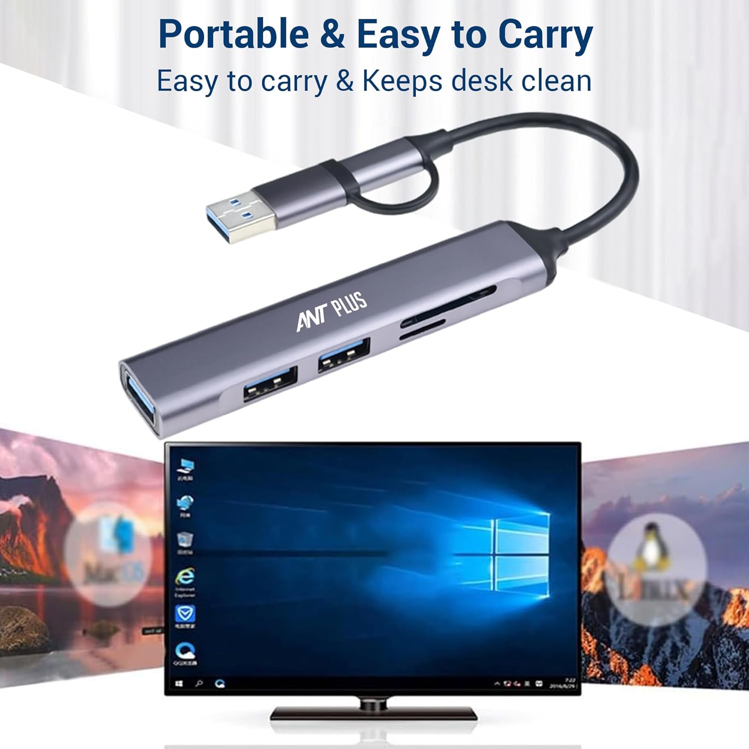 Ant Plus Booster 501 5 in 1 USB C 3.0 HUB - Grey