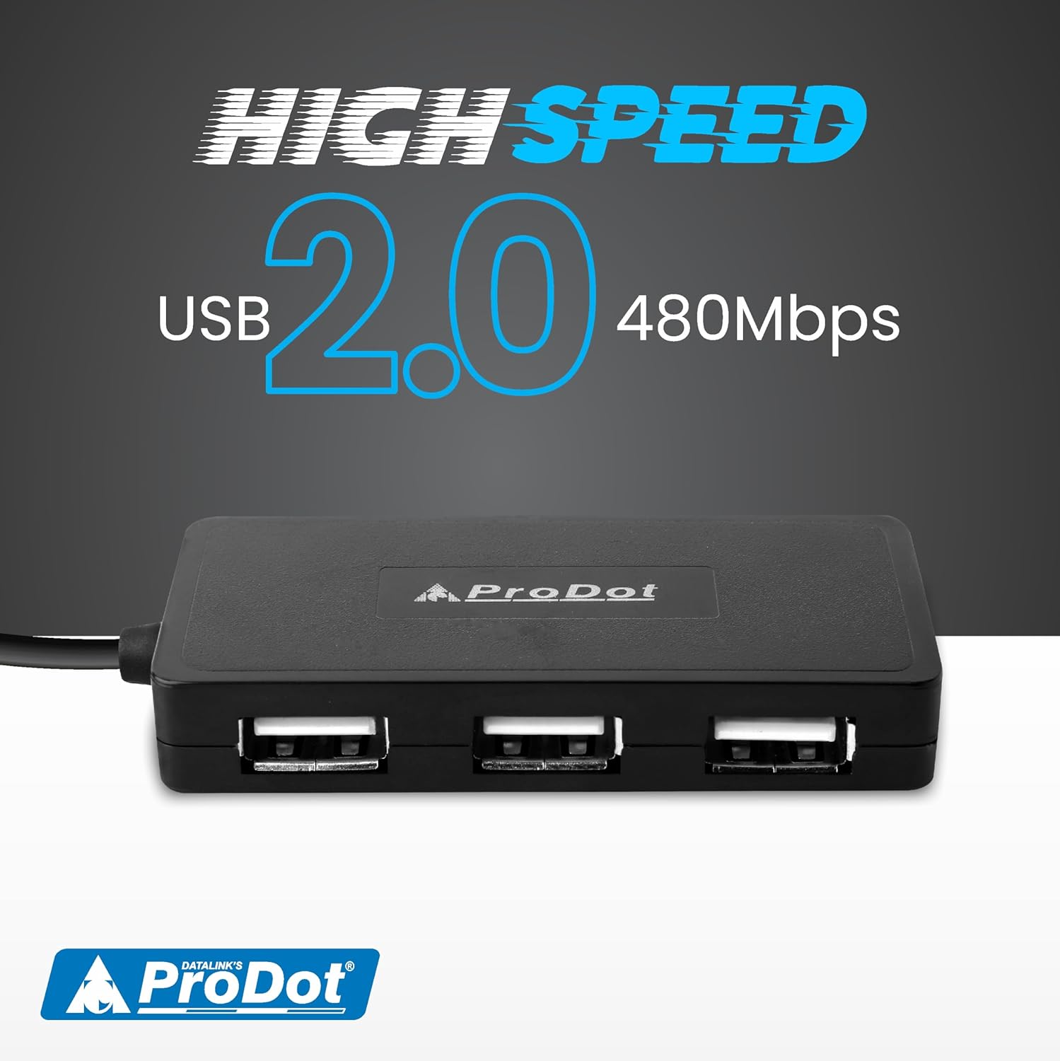 ProDot 4-in-1 USB Hub 2.0 with Hi-Speed Data Transfer 480 Mbps I Plug & Play I Universally Compatible with Speaker, Laptop, Hard Drive, PC, Laptop etc. I 1 Year Warranty (Play Plus)