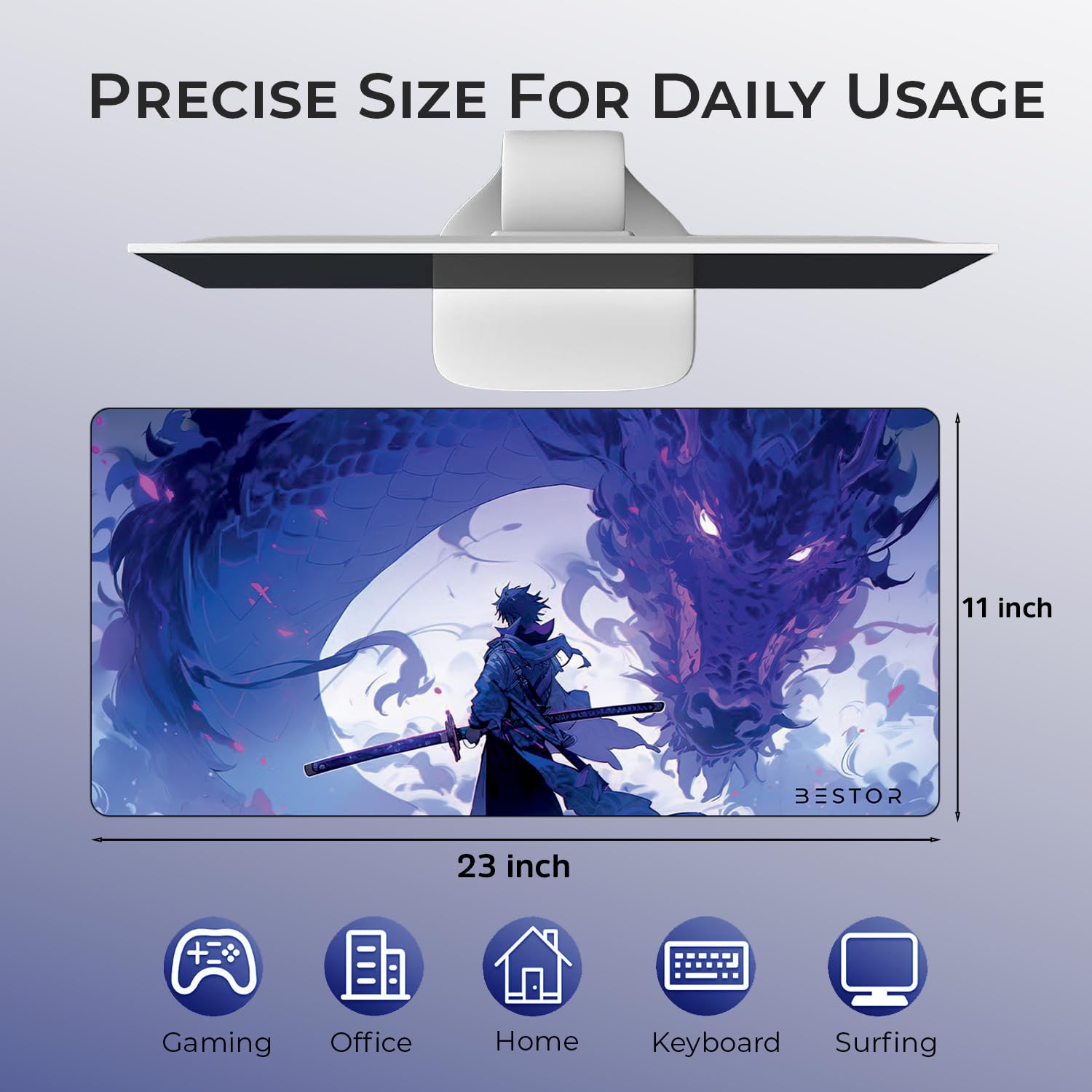 BESTOR Anime Series DragonWarrior Anime Mouse pad with Anti-fray Stitching, Waterproof Surface & Non-Slip Rubber Base Stitched Edges Gaming Mouse Mat for Laptop (60cmx34cm)