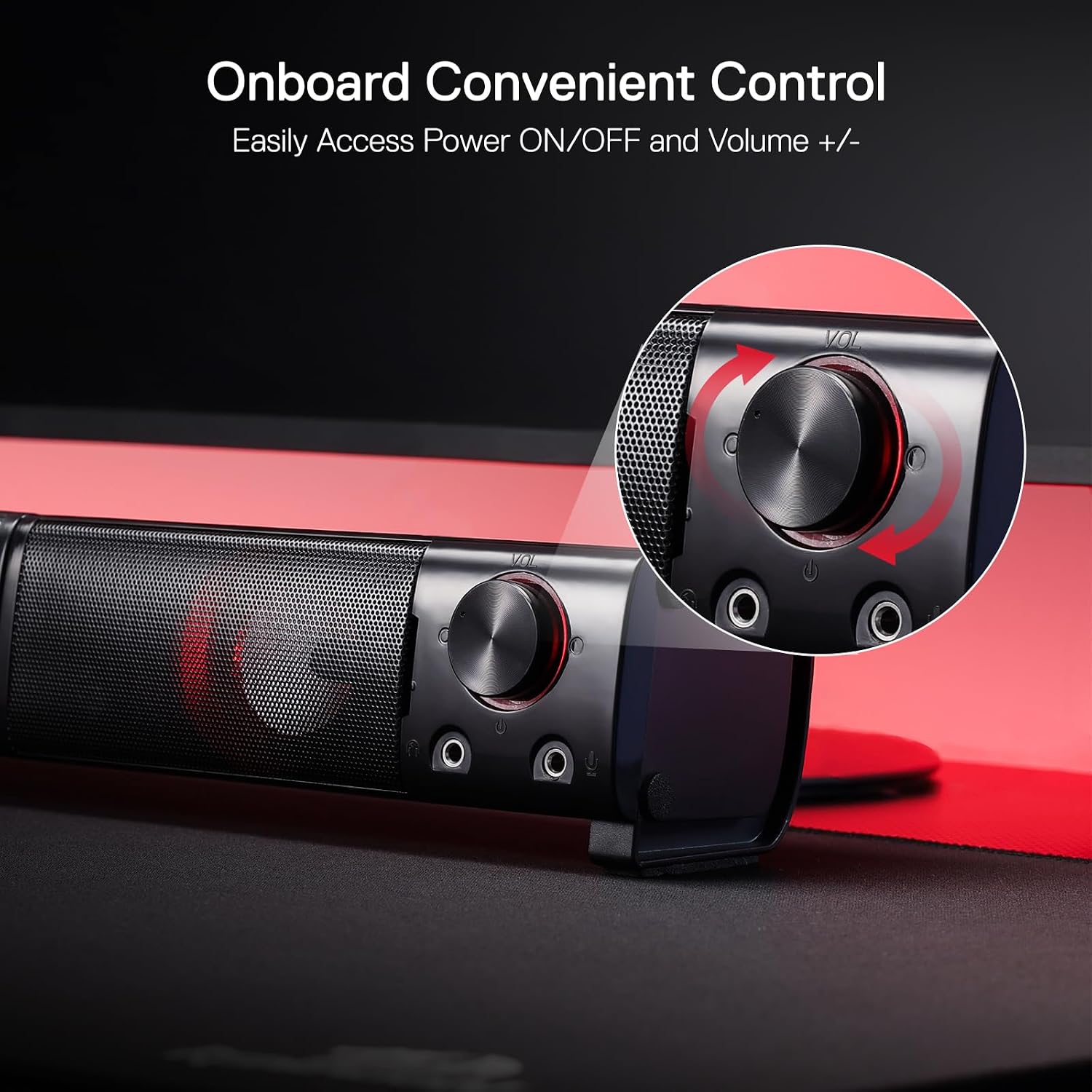 Redragon GS550 Orpheus PC Gaming Speakers, 2.0 Channel Stereo Desktop Computer Sound Bar with Compact Maneuverable Size, Quality Bass and Decent Red Backlit, USB Powered w/ 3.5mm Cables, Doom Eternal