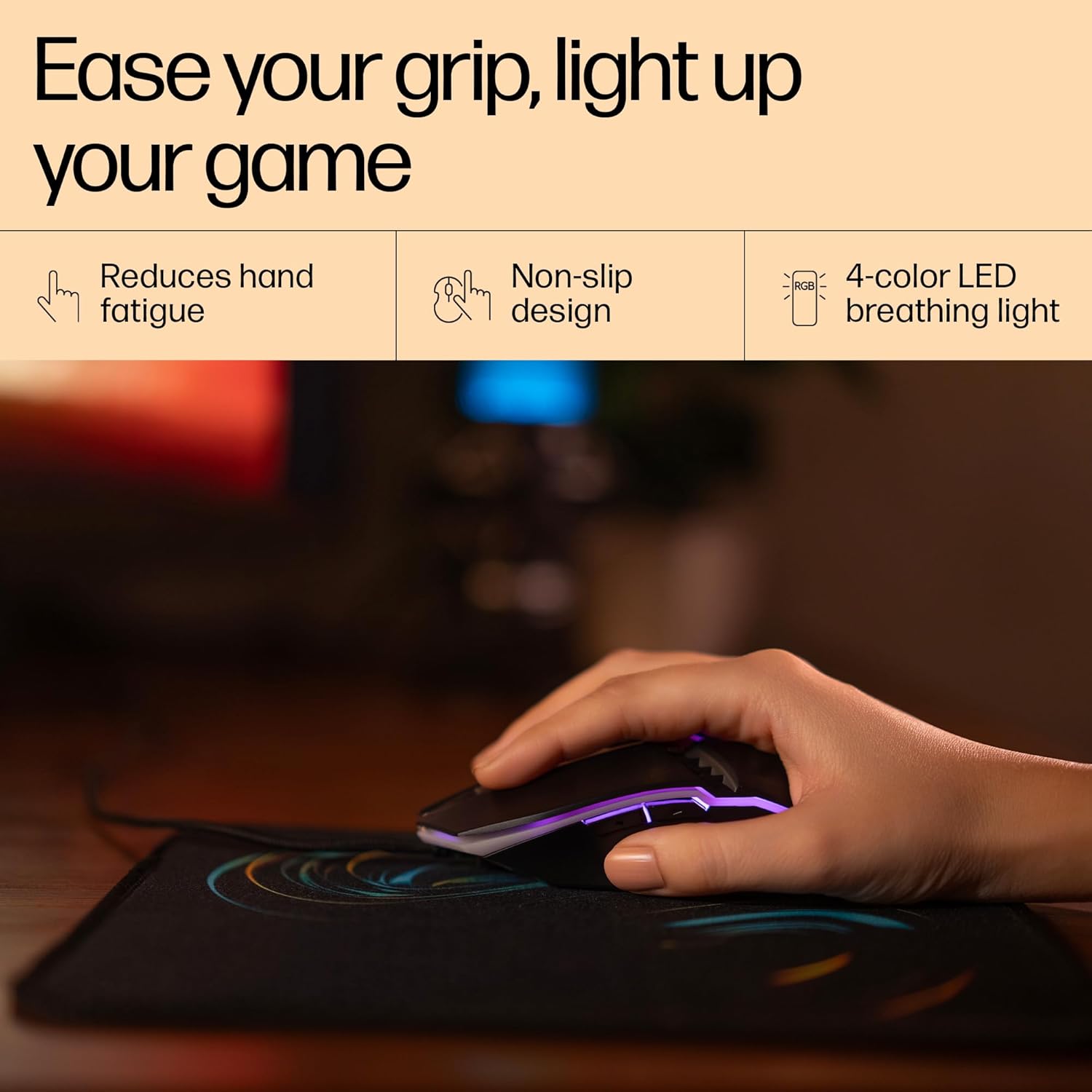 HP M270 Backlit USB Wired Gaming Mouse with 6 Buttons, 4-Speed Customizable 2400 DPI, Ergonomic Design, Breathing LED Lighting, Metal Scroll Wheel, Lightweighted / 3 Years Warranty (7ZZ87AA)