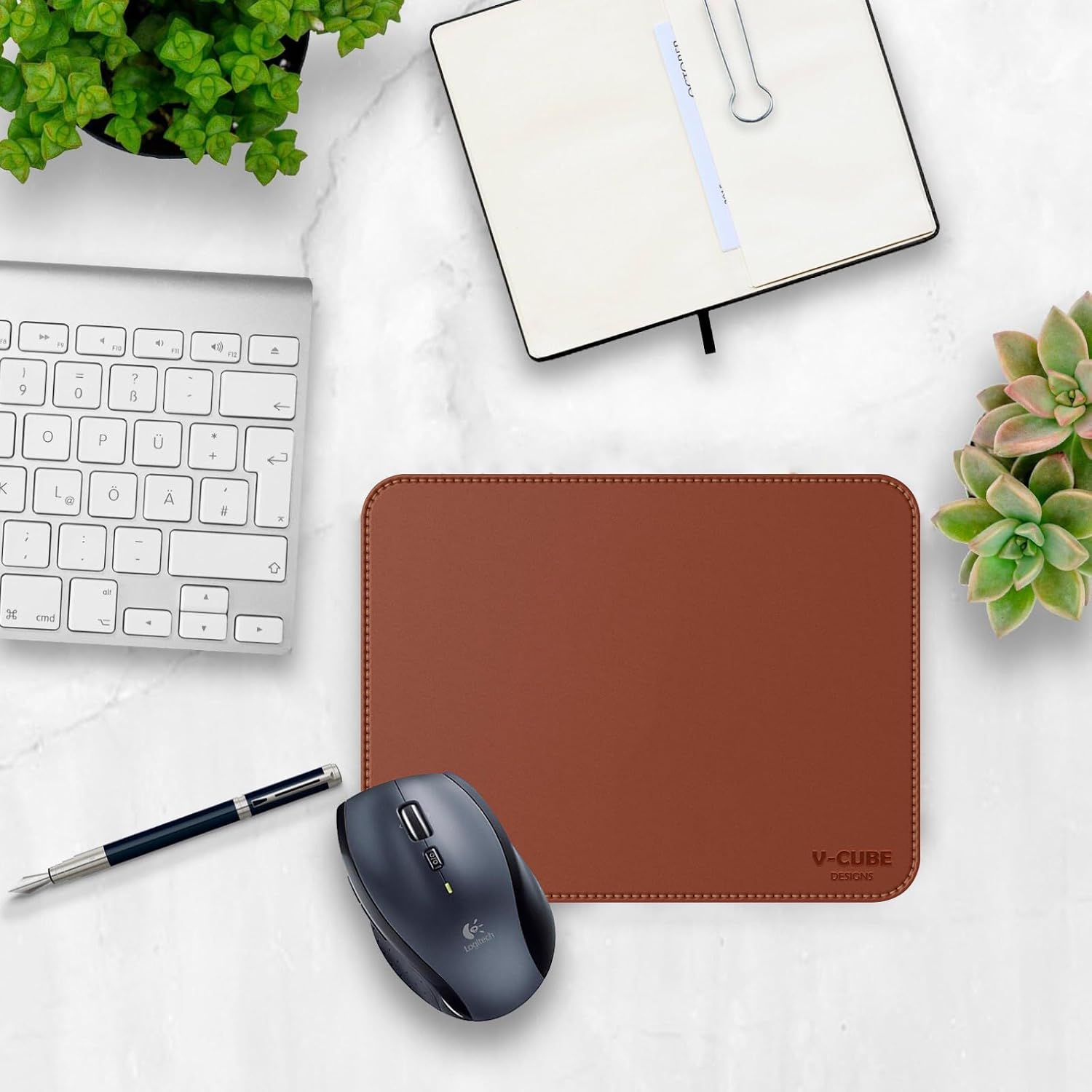 V-CUBE DESIGNS Premium Vegan Leather Mouse Pad |32X27cm| 2.4mm Thick(Padded)|Stitched, Reversible use, Splash-Proof, Anti-Skid for Gaming, Computer, Laptop, Home&Office in a Fresh Modern Design| Tan