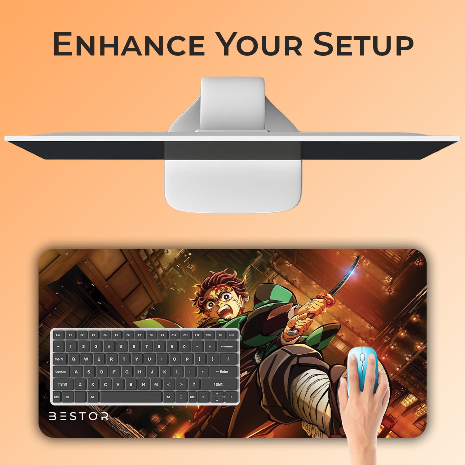 BESTOR Mouse pad with Precise Cut Edges, Waterproof Surface & Non-Slip Rubber Base Stitched Edges Gaming Mouse Mat for Laptop (60cmx34cm)