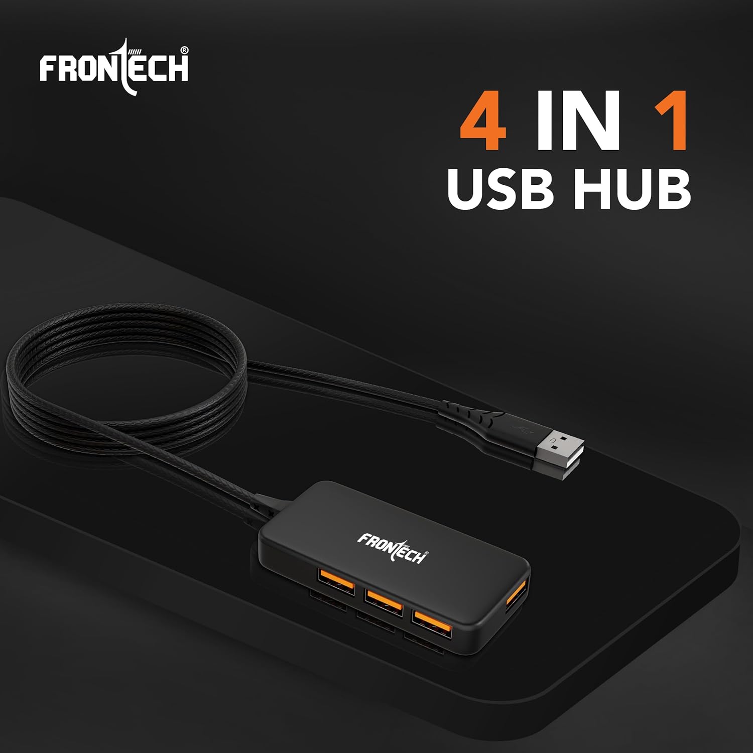 Frontech USB Hub with 4 Port | Switches & LED Indicators | Extra Power Support|480 Mbps Speed - Each Port|Fuse Protection for PC, USB Flash Drives | Backed with 1 Year Warranty (NC-0062)