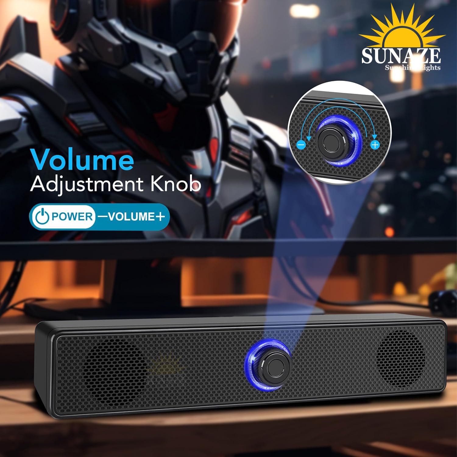 Sunaze Soundbar 10W Speaker for TV, PC & Laptop | 2.0 Multimedia Speaker AUX, USB Desktop Sound Bar with Deep Bass