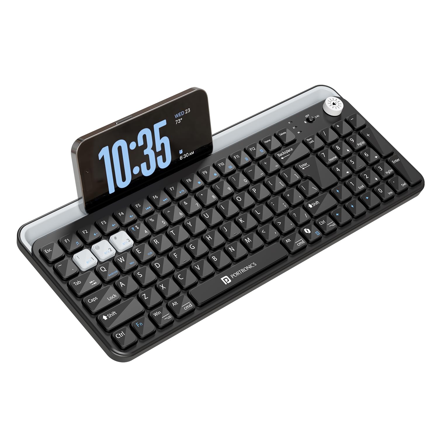 Portronics Bubble 4.0 Wireless Keyboard with Bluetooth + 2.4 GHz USB Receiver, Rechargeable Battery, Volume Control Knob, Multimedia Hotkeys with Numpad, for Laptop, PC, Smartphone, Tablet(Black)