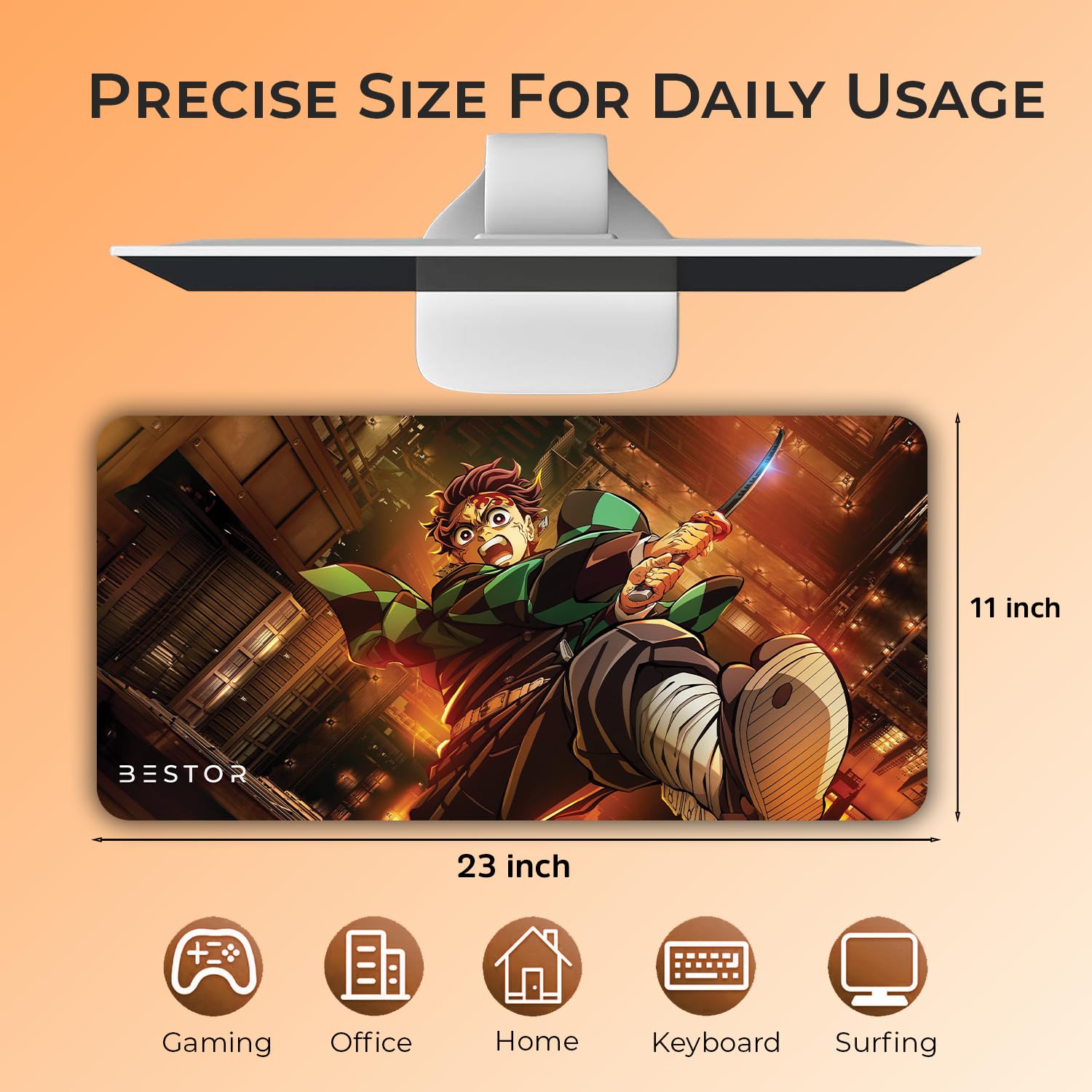 BESTOR Mouse pad with Precise Cut Edges, Waterproof Surface & Non-Slip Rubber Base Stitched Edges Gaming Mouse Mat for Laptop (60cmx34cm)