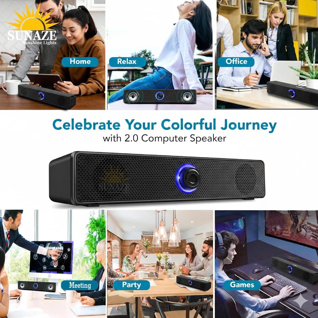 Sunaze Soundbar 10W Speaker for TV, PC & Laptop | 2.0 Multimedia Speaker AUX, USB Desktop Sound Bar with Deep Bass