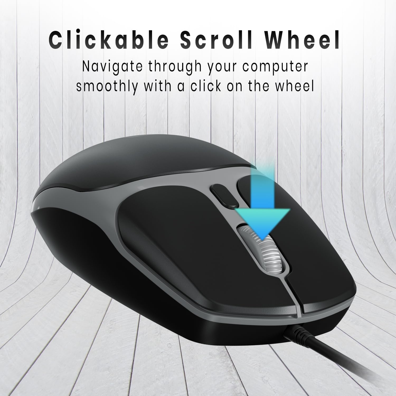 Portronics Toad 103 Wired Optical Mouse with 2400 DPI, Plug & Play, Ambidextrous, Hi-Optical Tracking, 1.5M Cable Length, 30 Lakhs Click Life, Ergonomic Mouse for Comfortable All-Day Grip (Black)