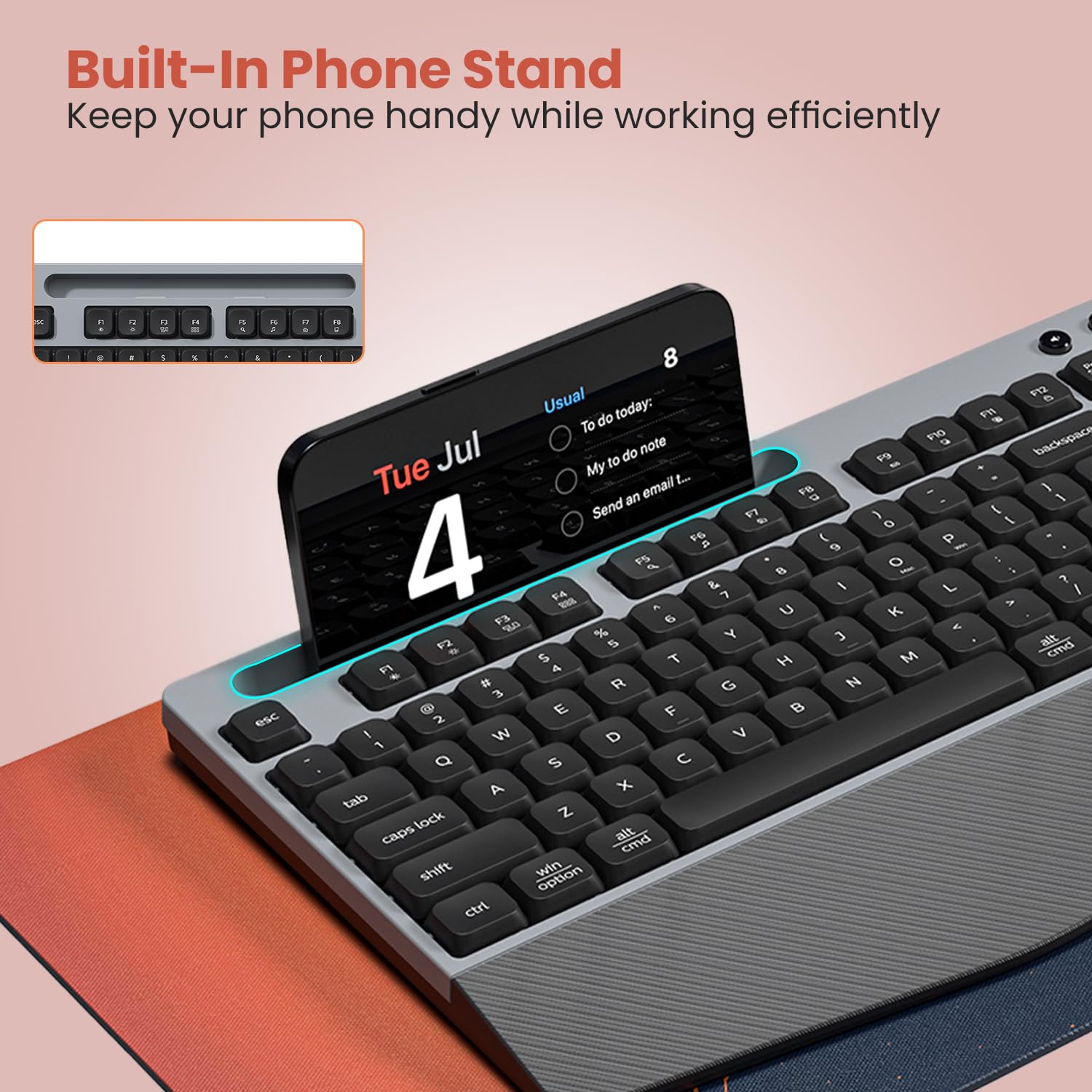 Portronics Key10 Combo Wireless Keyboard and Mouse Set with Wrist Rest, Multimedia Hotkeys, USB Receiver, Adjustable DPI, AI Assistance, Long Key Life & Click Life for PC & Laptop (Grey)